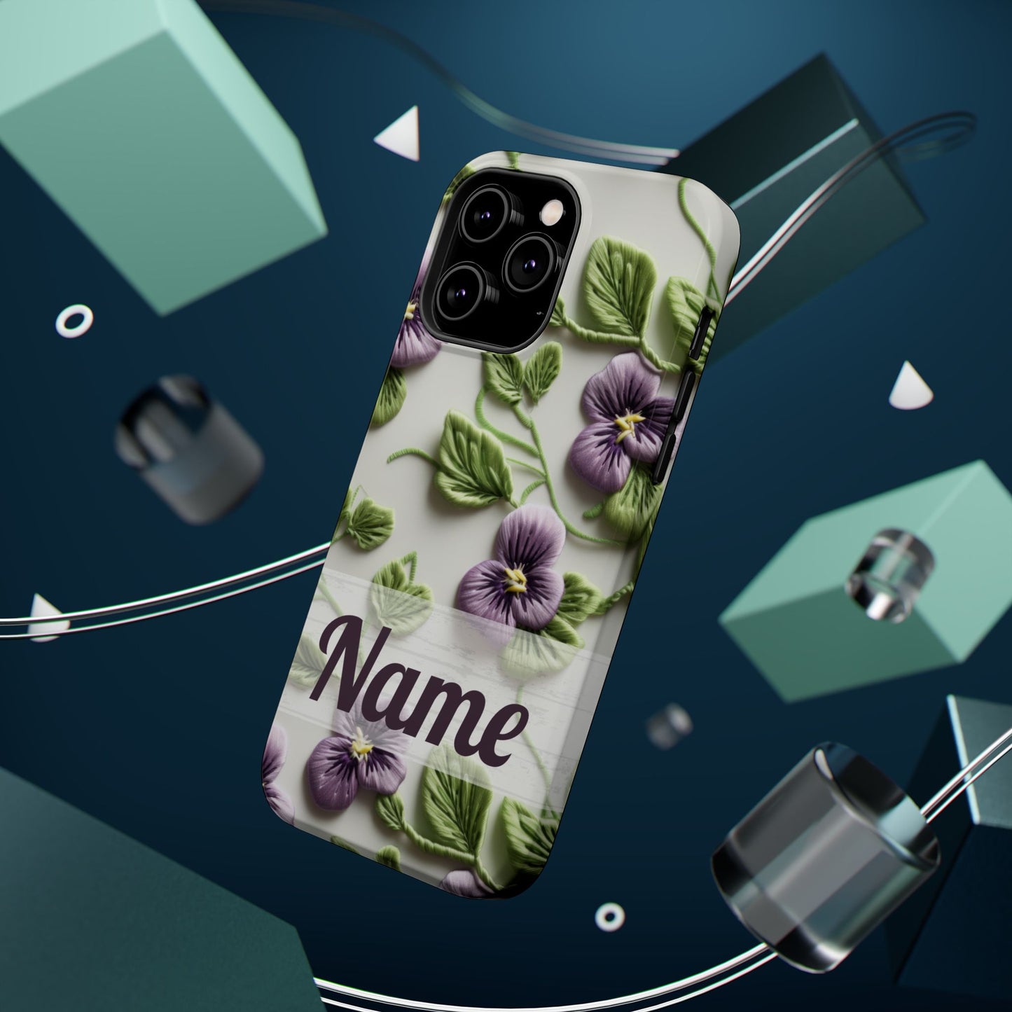 February Birth Flower Phone Case • Violet Embroidery iPhone Cover • MagSafe Gift for Her