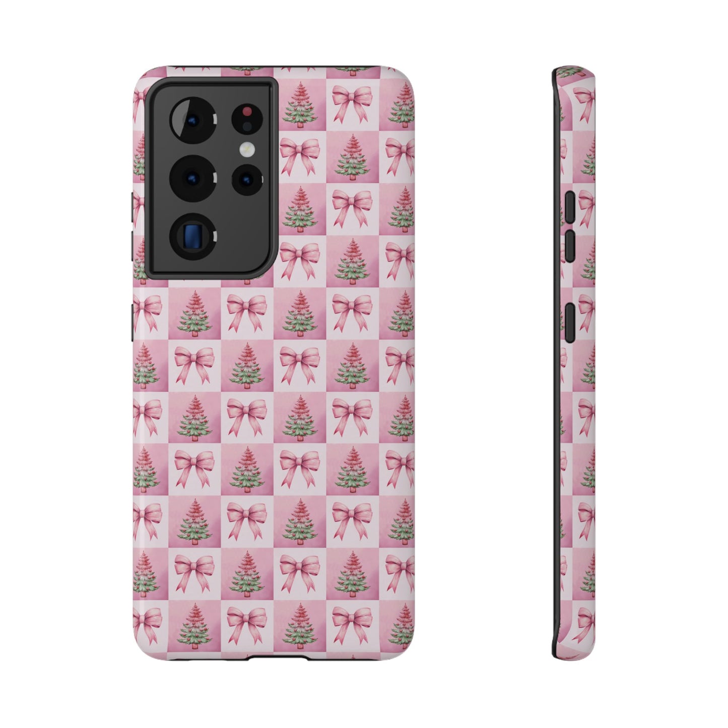 Pink Retro Christmas Tree & Coquette Phone Case - Christmas Phone Case Impact-Resistant Cases iPhone Samsung