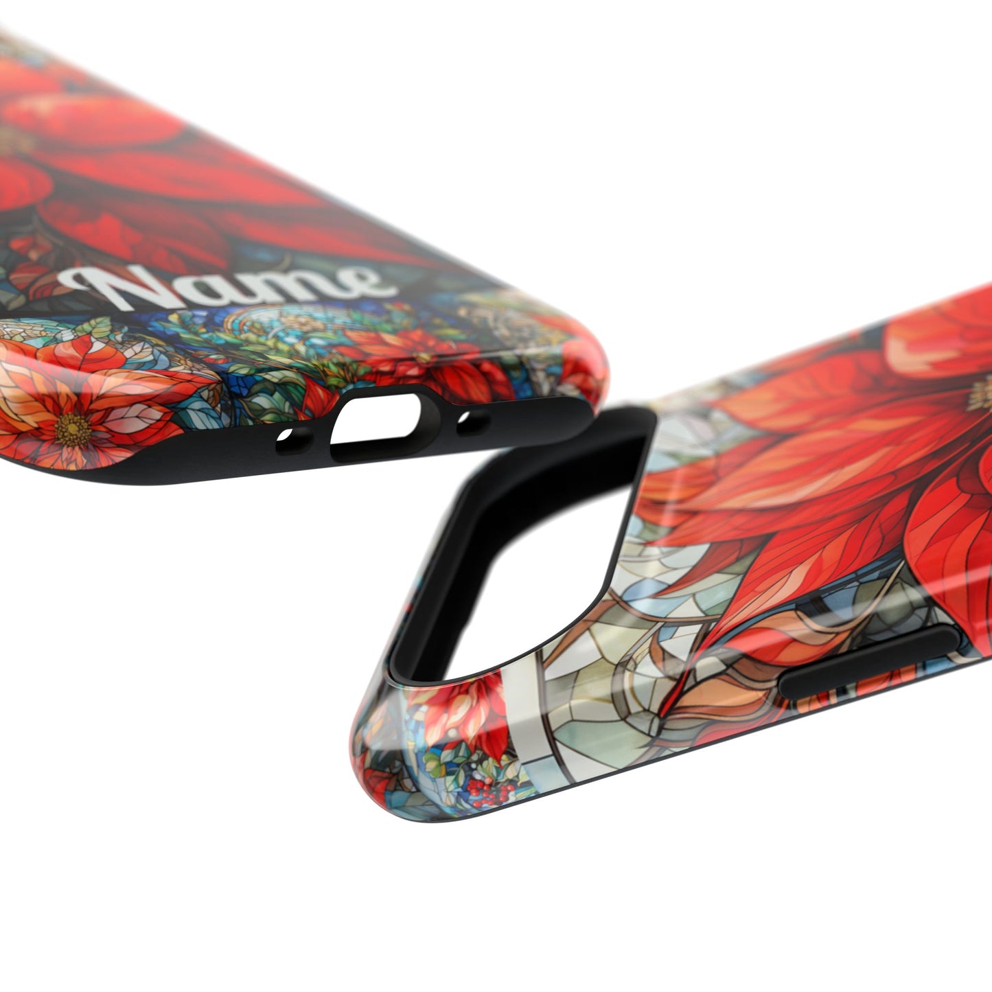 Christmas Poinsettia Stained Glass Phone Case - Personalized Christmas Phone Case Impact-Resistant Case