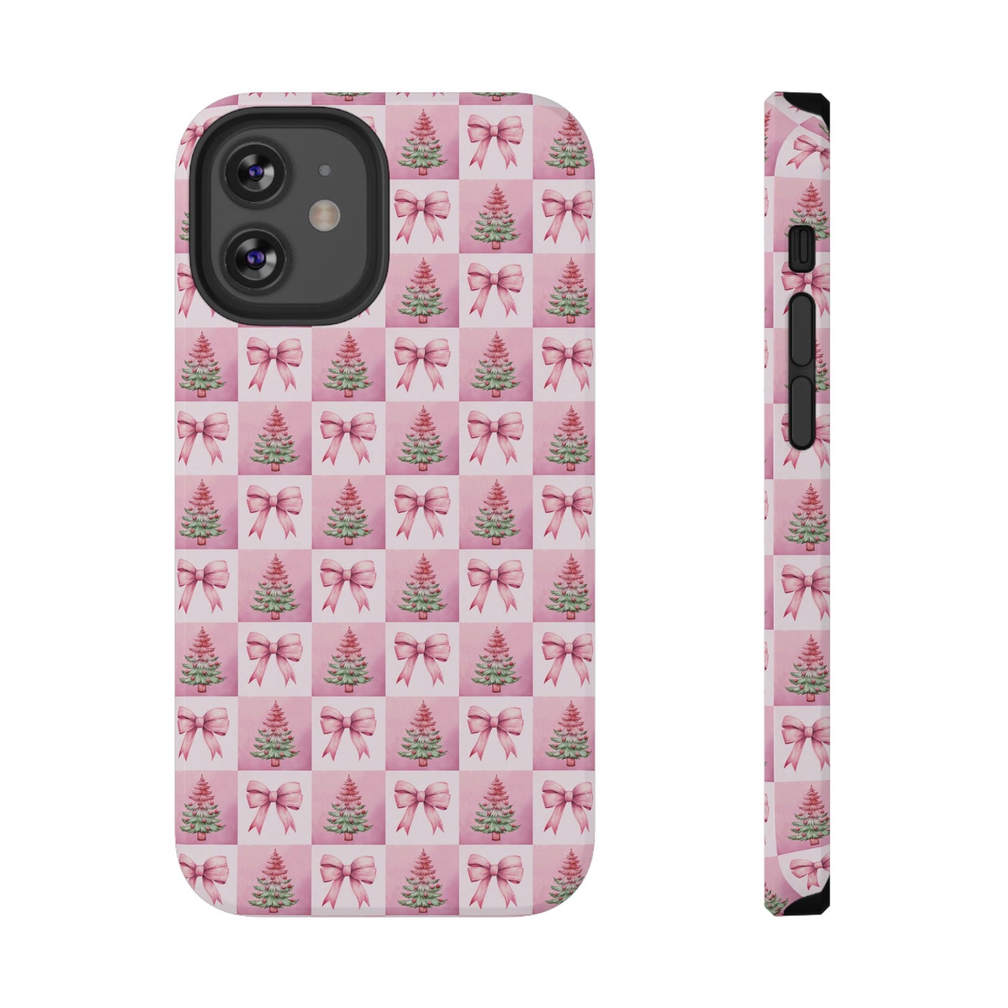 Pink Retro Christmas Tree & Coquette Phone Case - Christmas Phone Case Impact-Resistant Cases iPhone Samsung