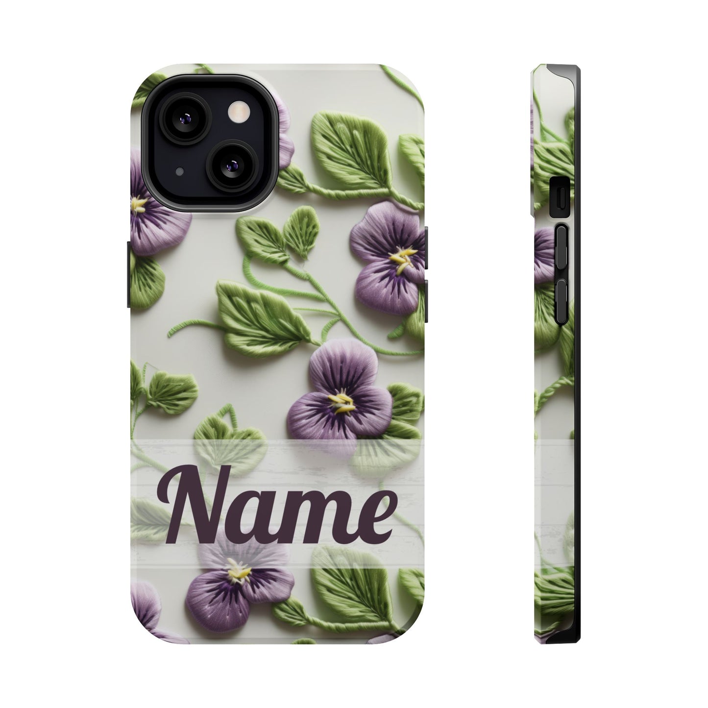 February Birth Flower Phone Case • Violet Embroidery iPhone Cover • MagSafe Gift for Her