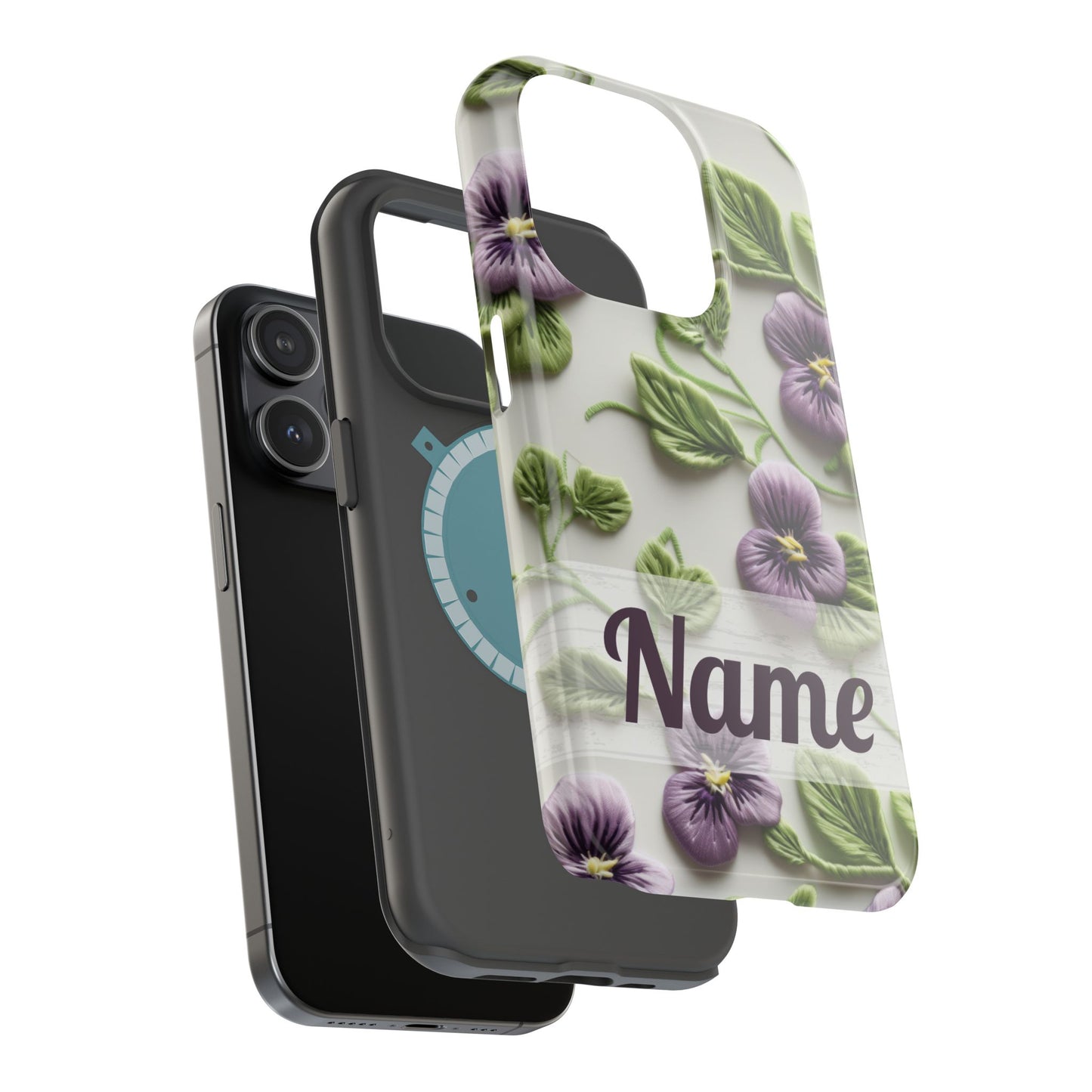 February Birth Flower Phone Case • Violet Embroidery iPhone Cover • MagSafe Gift for Her