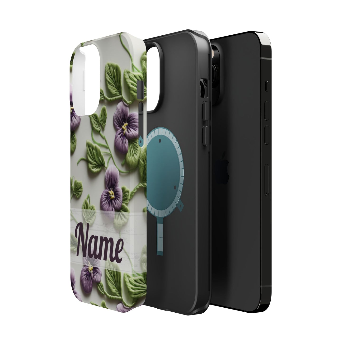 February Birth Flower Phone Case • Violet Embroidery iPhone Cover • MagSafe Gift for Her