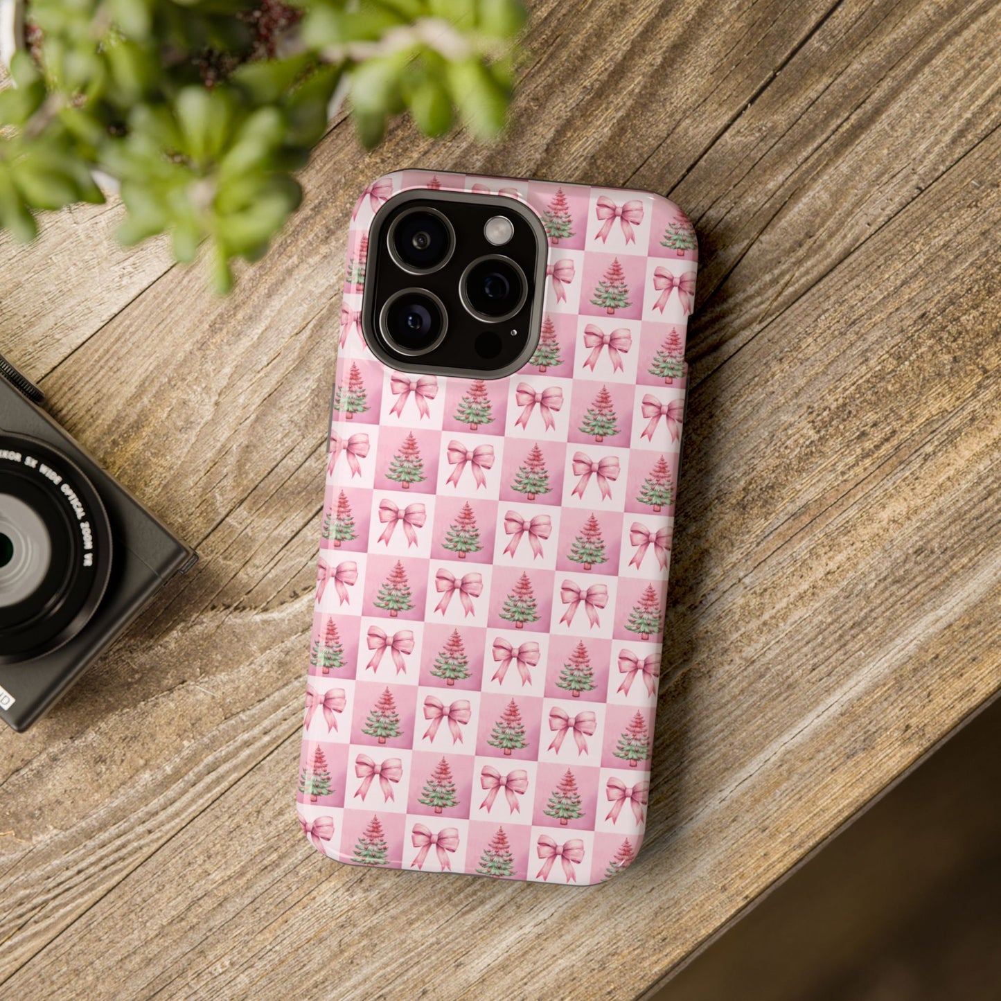 Pink Retro Christmas Tree & Coquette Phone Case - Christmas Phone Case Impact-Resistant Cases iPhone Samsung