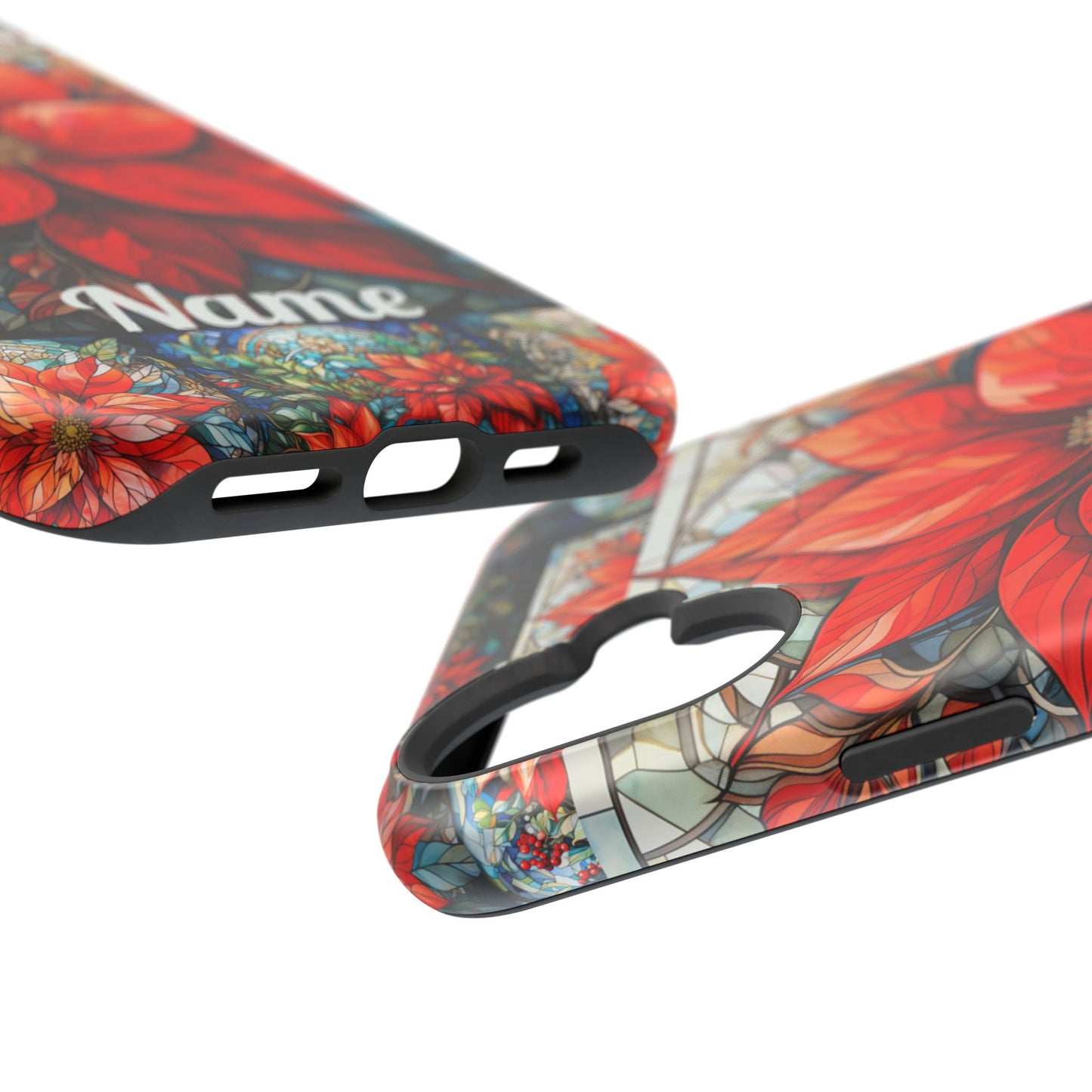 Christmas Poinsettia Stained Glass Phone Case - Personalized Christmas Phone Case Impact-Resistant Case