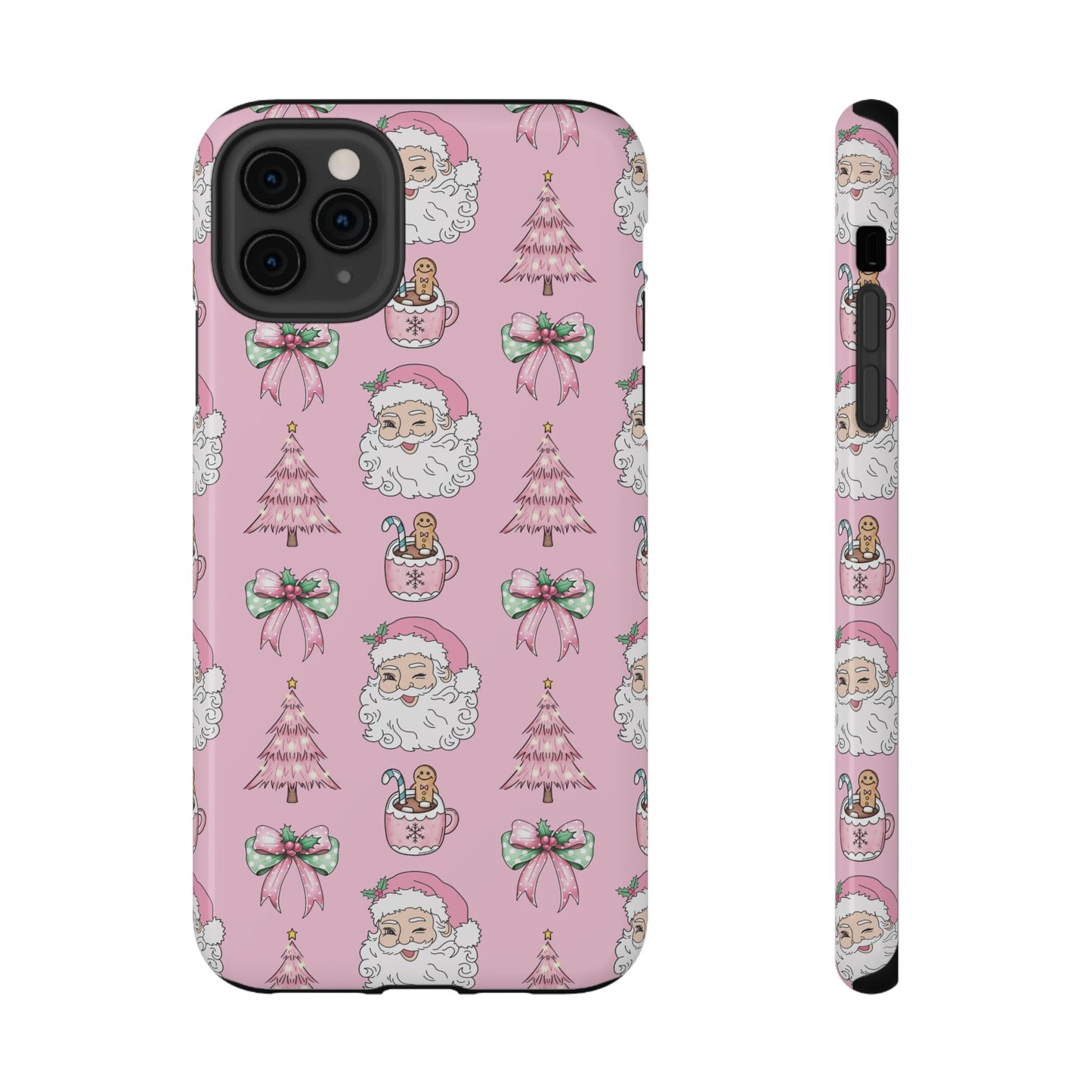 Pink Retro Santa & Coquette Bow Christmas Phone Case - Christmas Phone Case Impact-Resistant Case