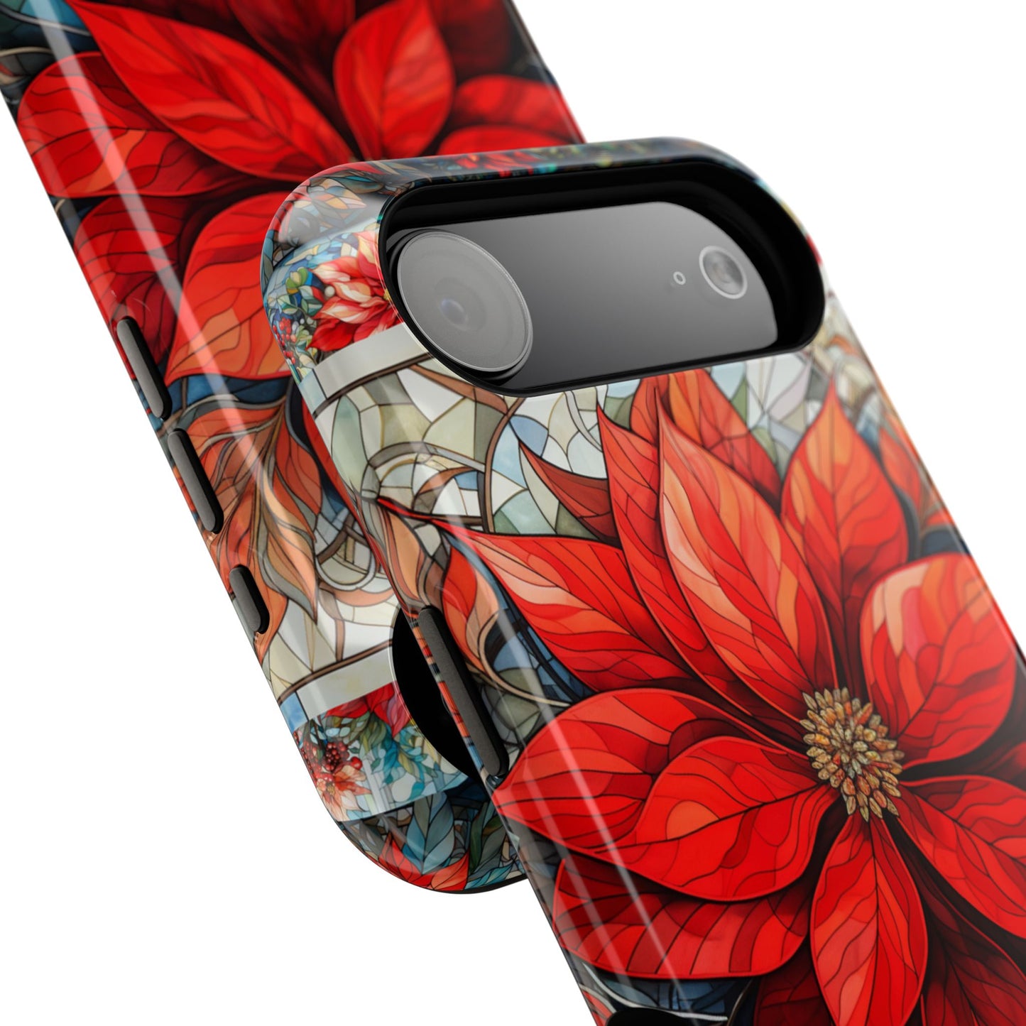 Christmas Poinsettia Stained Glass Phone Case - Personalized Christmas Phone Case Impact-Resistant Case
