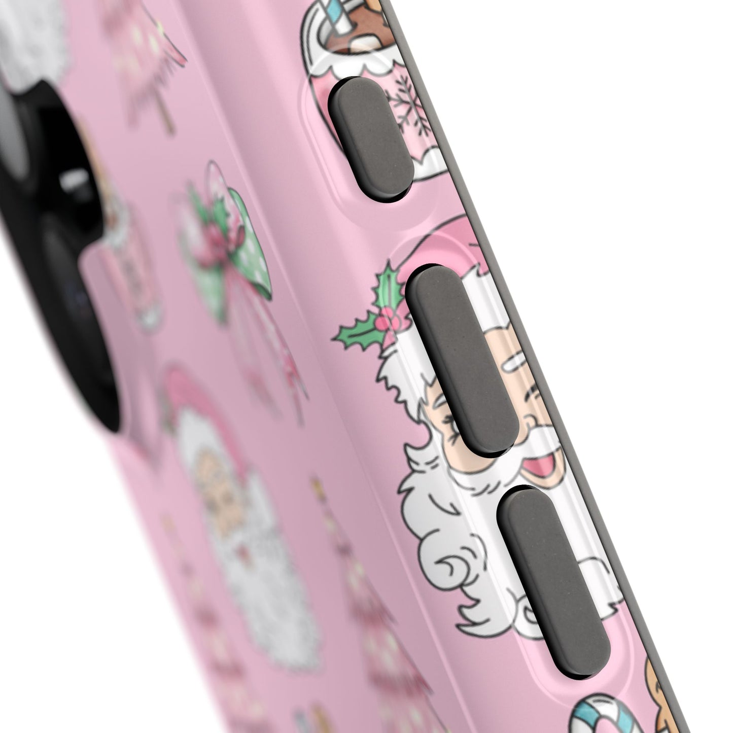 Pink Retro Santa & Coquette Bow Christmas Phone Case - Christmas Phone Case Impact-Resistant Case