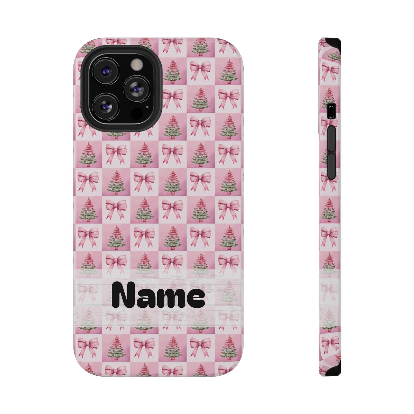 Pink Retro Christmas Tree & Coquette Phone Case - Personalized Christmas Phone Case Impact-Resistant Cases iPhone Samsung