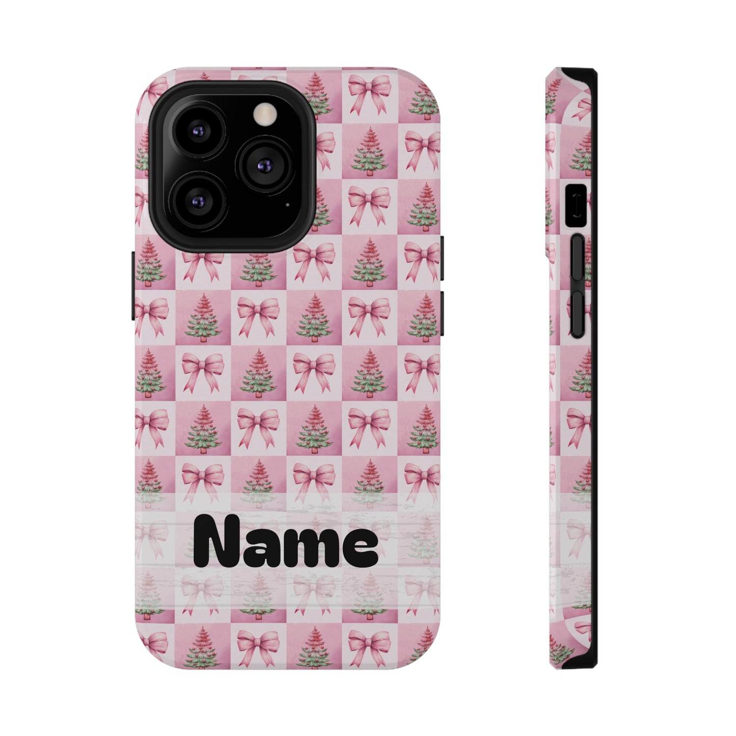 Pink Retro Christmas Tree & Coquette Phone Case - Personalized Christmas Phone Case Impact-Resistant Cases iPhone Samsung