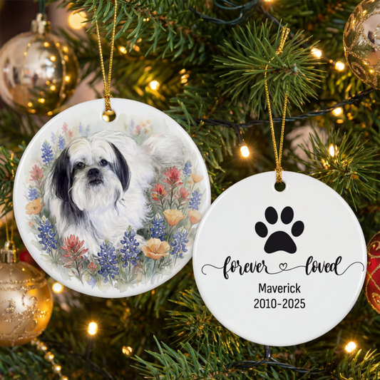 Dog Memorial Ceramic Custom Ornament — Double-Sided 'Forever Loved' Personalized Pet Tribute