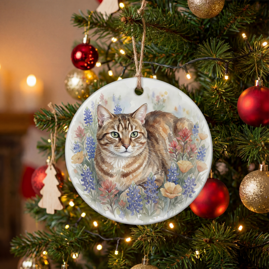 Cat Memorial Ceramic Ornament — Double-Sided 'Forever Loved' Personalized Pet Tribute