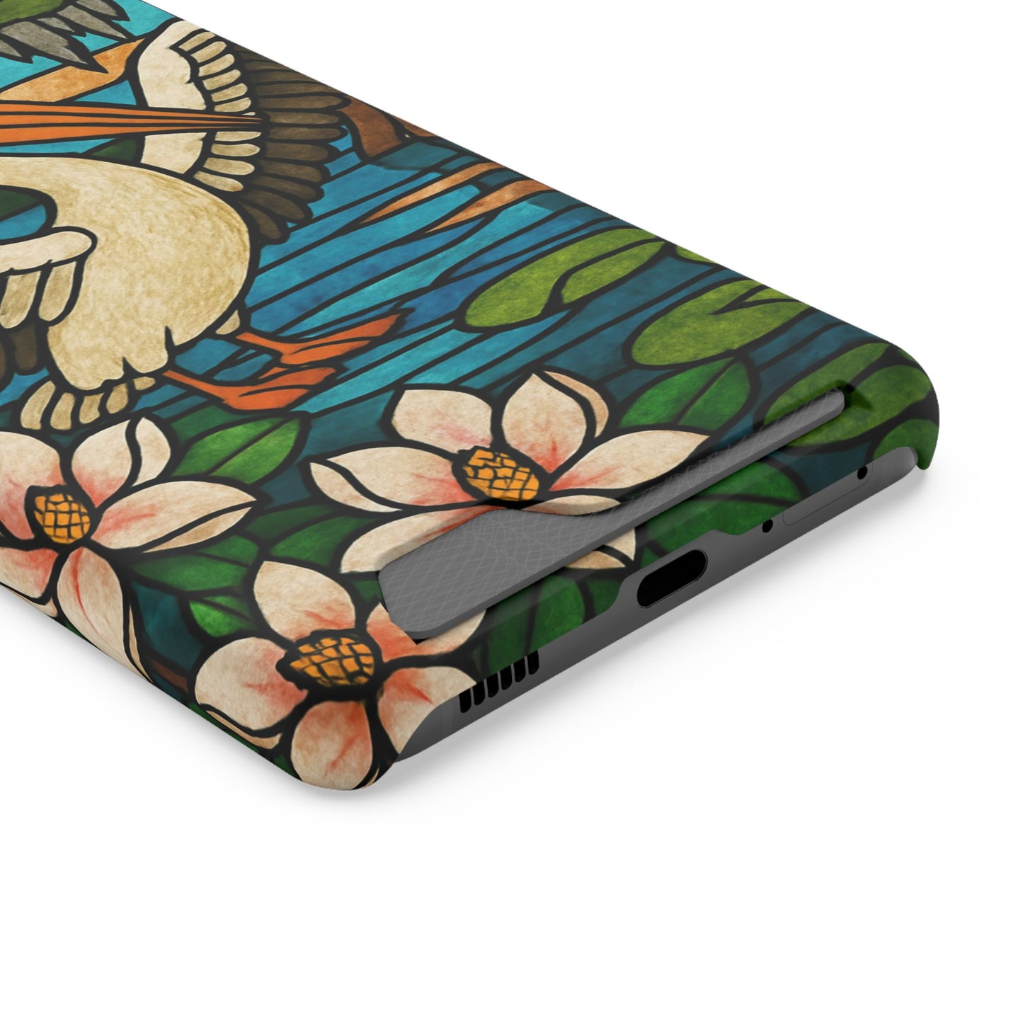 CAJUN DEB MDS Awareness Louisiana Phone Case With Card Holder, Pelican, Faux Stained Glass case, magnolia