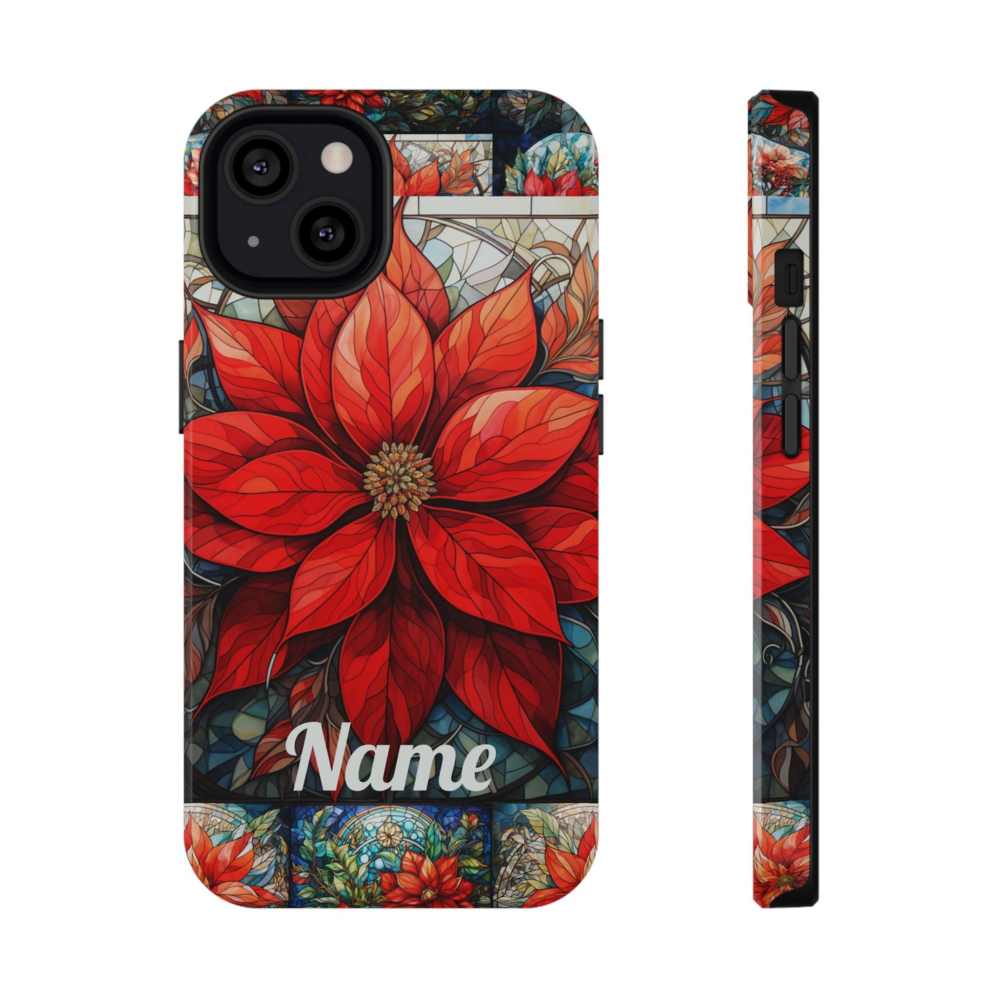 Christmas Poinsettia Stained Glass Phone Case - Personalized Christmas Phone Case Impact-Resistant Case