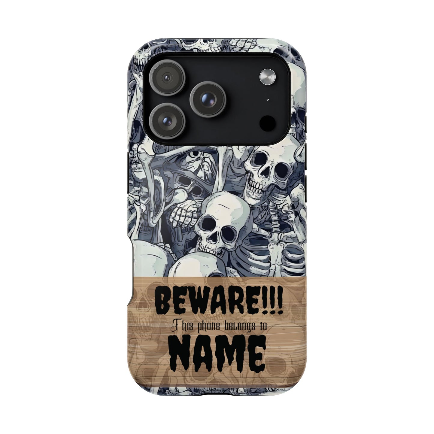 Custom, Personalized Halloween Magnetic Tough Cases for iPhone - Beware Skulls with Name