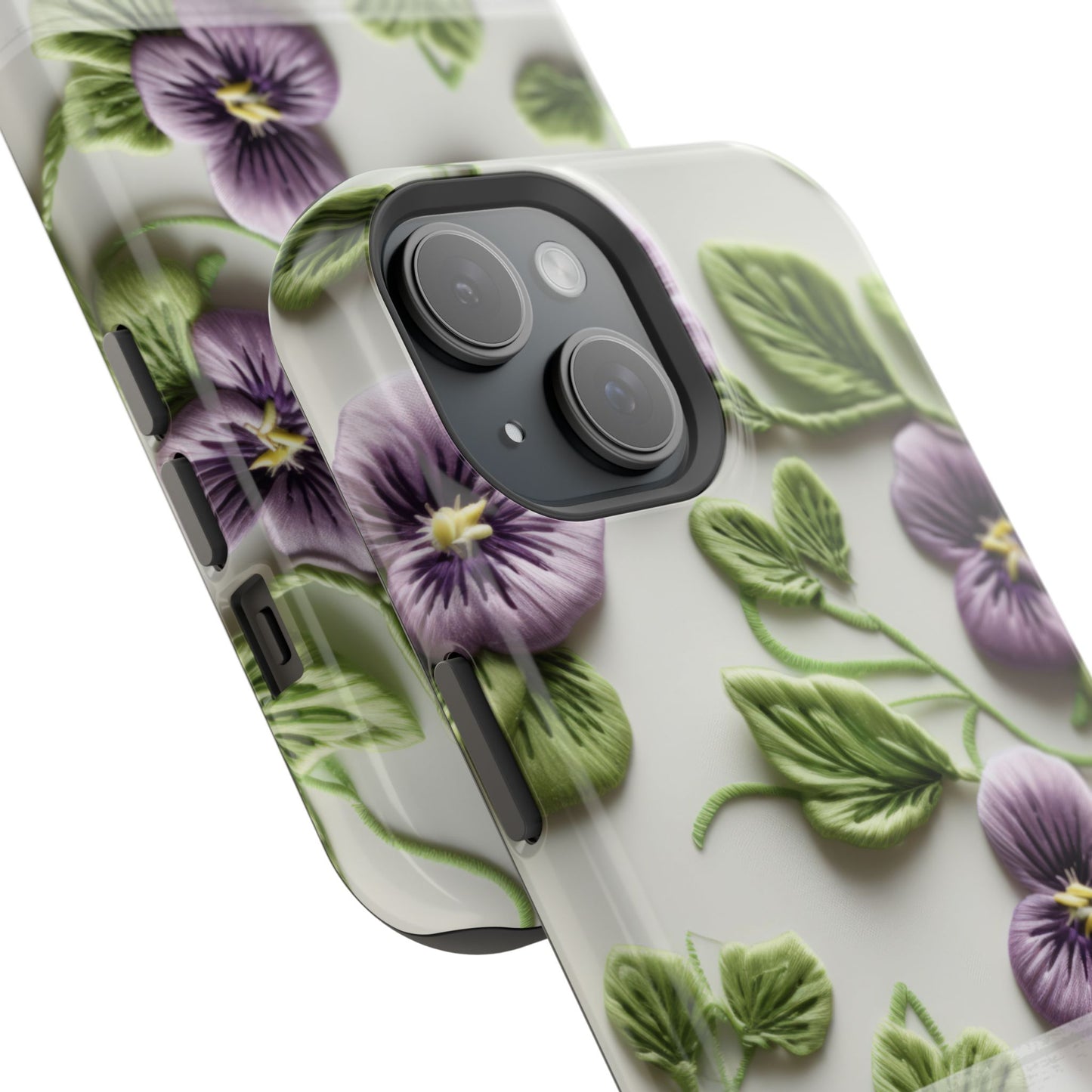 February Birth Flower Phone Case • Violet Embroidery iPhone Cover • MagSafe Gift for Her