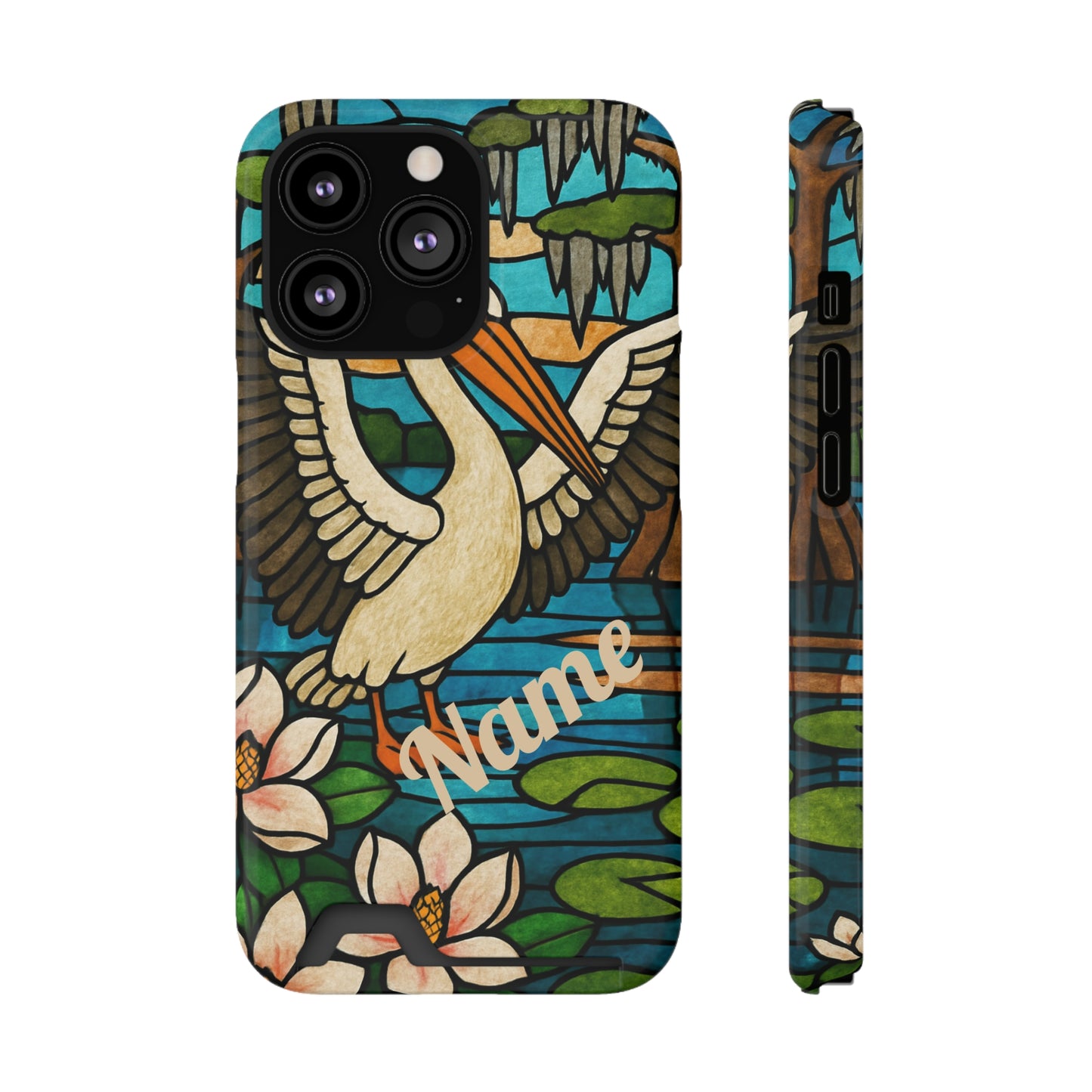 CAJUN DEB MDS Awareness Phone Case With Card Holder, Pelican, Stained Glass case, Louisiana phone case, magnolia