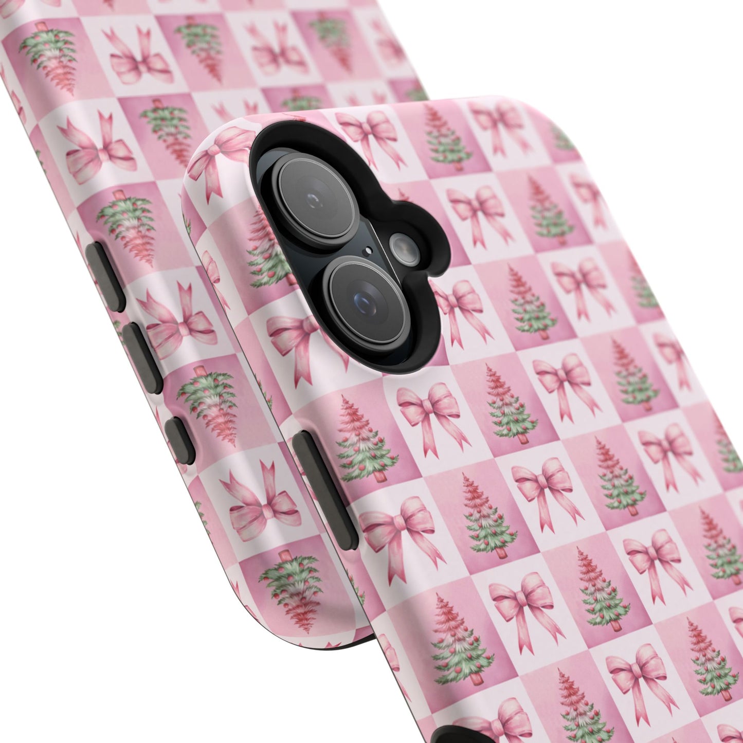 Pink Retro Christmas Tree & Coquette Phone Case - Christmas Phone Case Impact-Resistant Cases iPhone Samsung