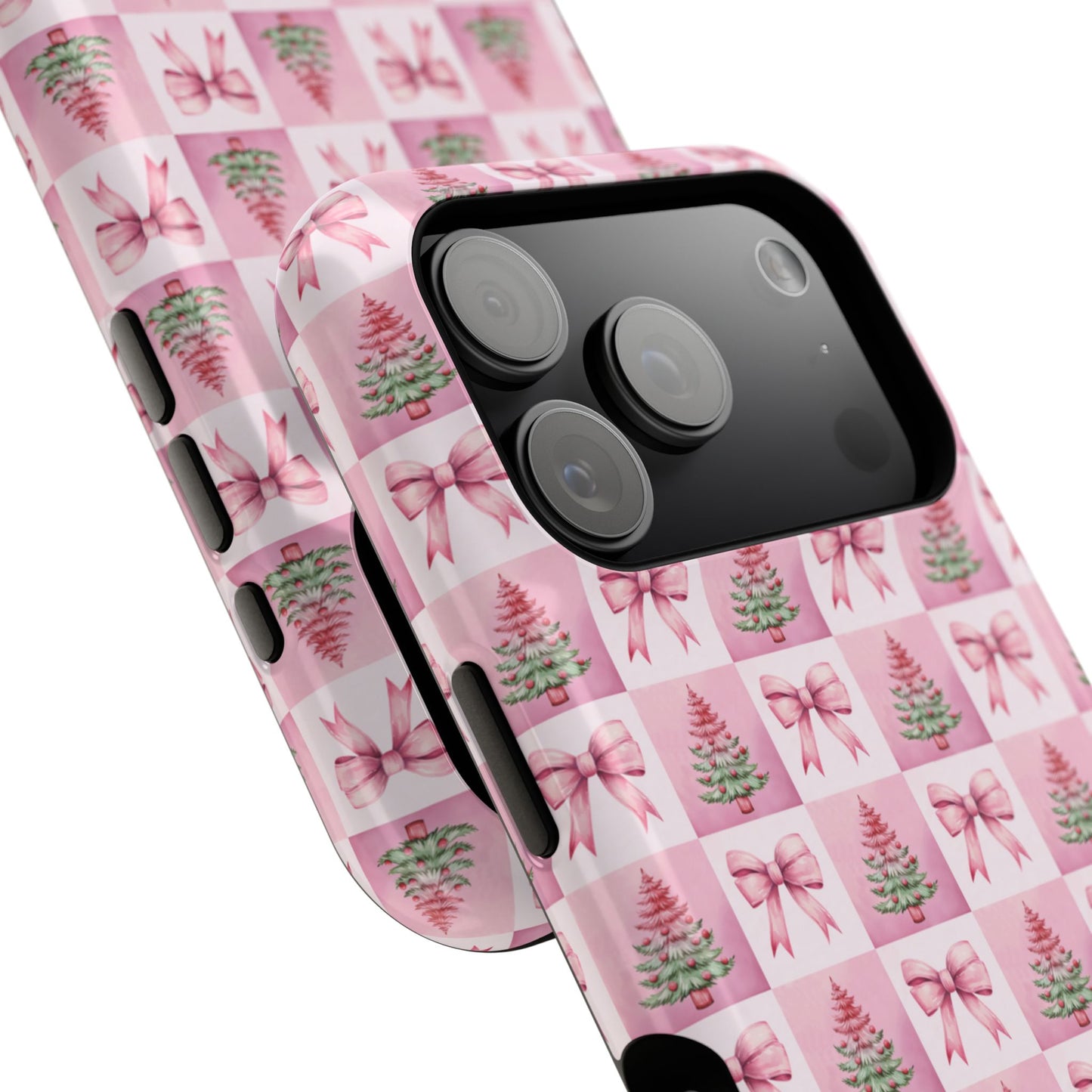 Pink Retro Christmas Tree & Coquette Phone Case - Christmas Phone Case Impact-Resistant Cases iPhone Samsung