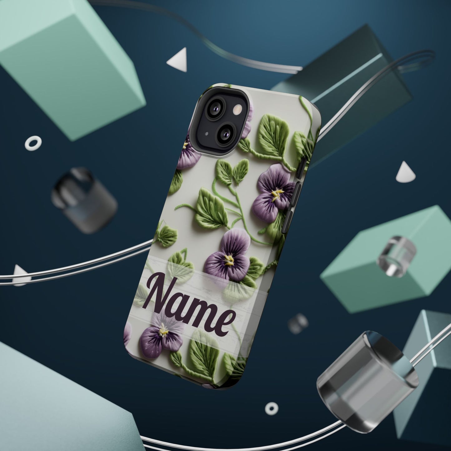 February Birth Flower Phone Case • Violet Embroidery iPhone Cover • MagSafe Gift for Her