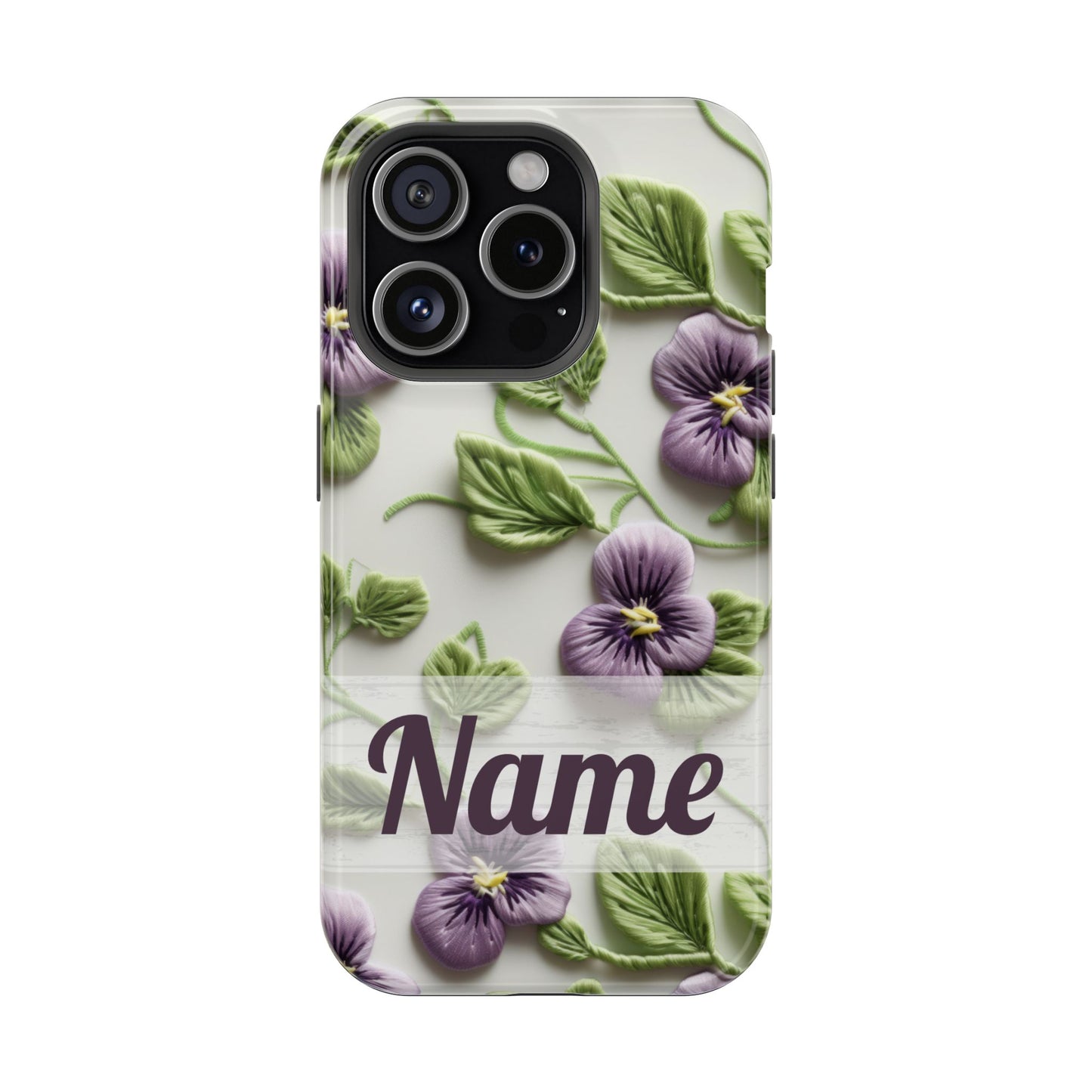 February Birth Flower Phone Case • Violet Embroidery iPhone Cover • MagSafe Gift for Her