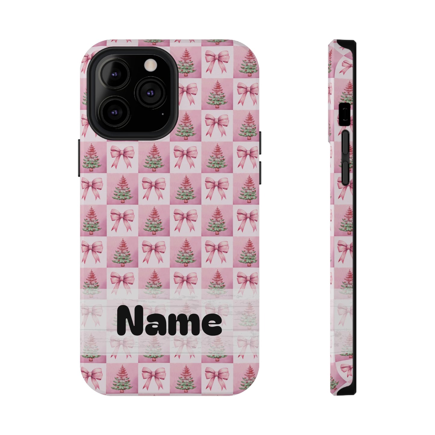 Pink Retro Christmas Tree & Coquette Phone Case - Personalized Christmas Phone Case Impact-Resistant Cases iPhone Samsung