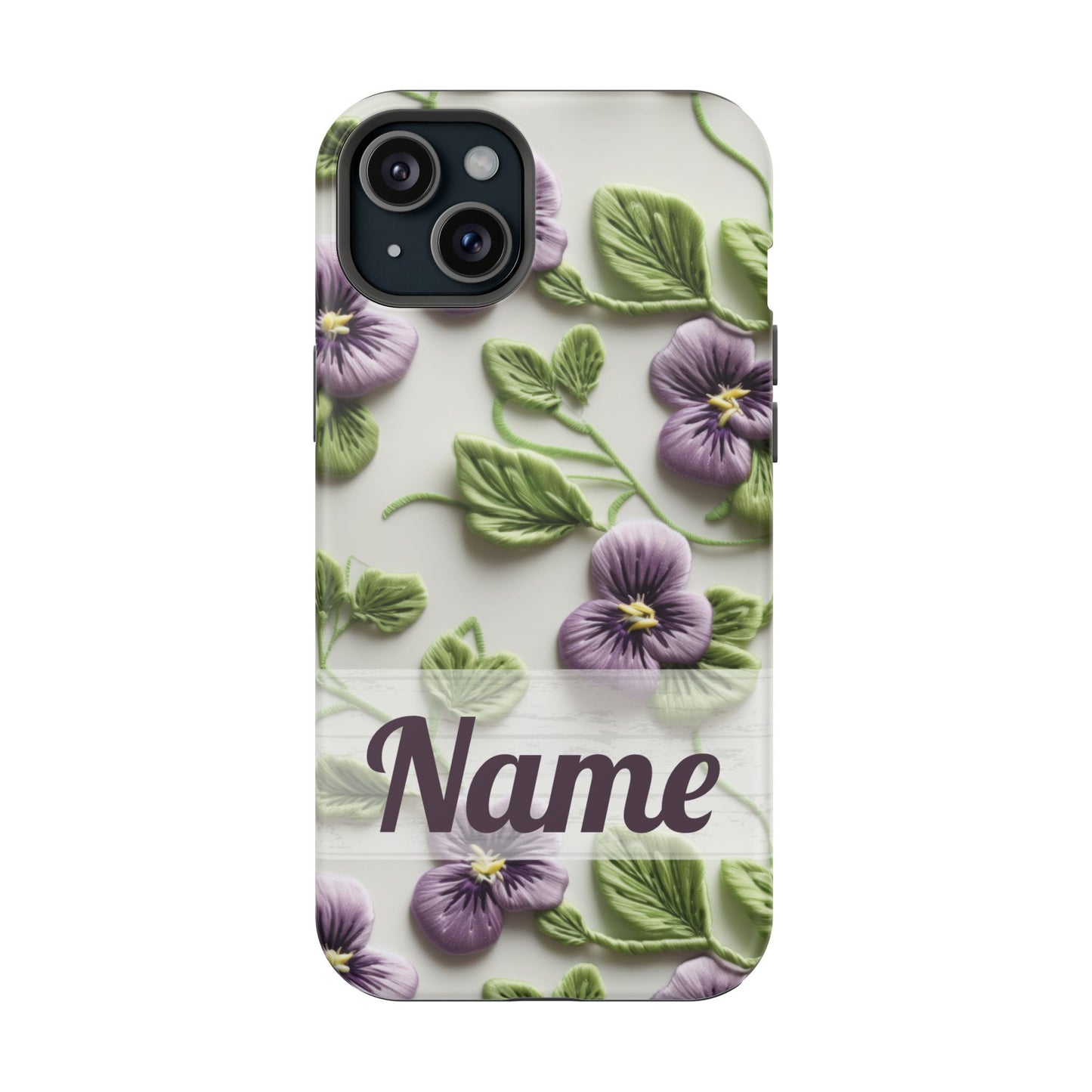 February Birth Flower Phone Case • Violet Embroidery iPhone Cover • MagSafe Gift for Her