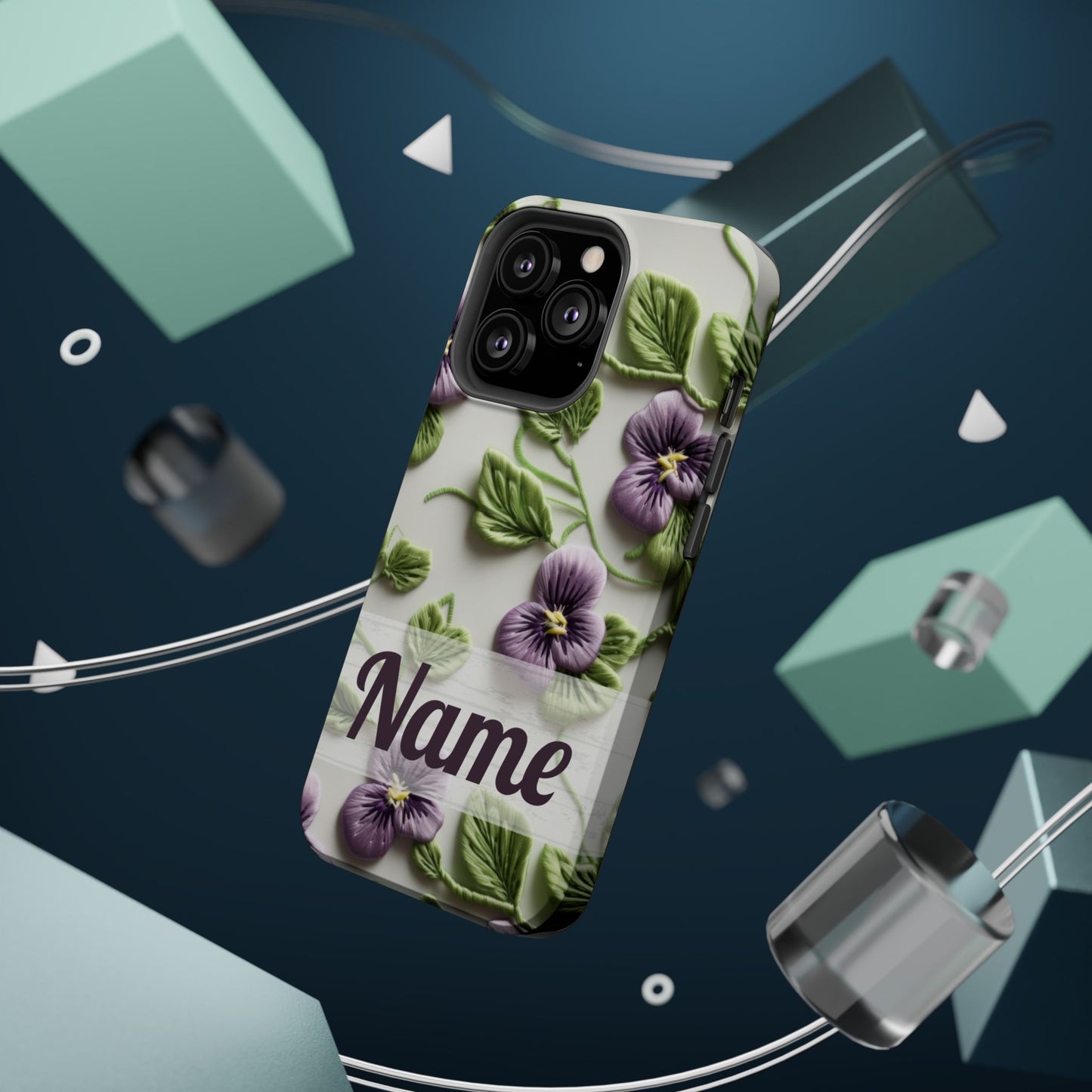 February Birth Flower Phone Case • Violet Embroidery iPhone Cover • MagSafe Gift for Her