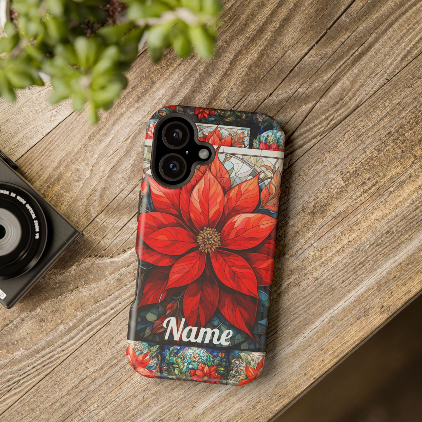 Christmas Poinsettia Stained Glass Phone Case - Personalized Christmas Phone Case Impact-Resistant Case