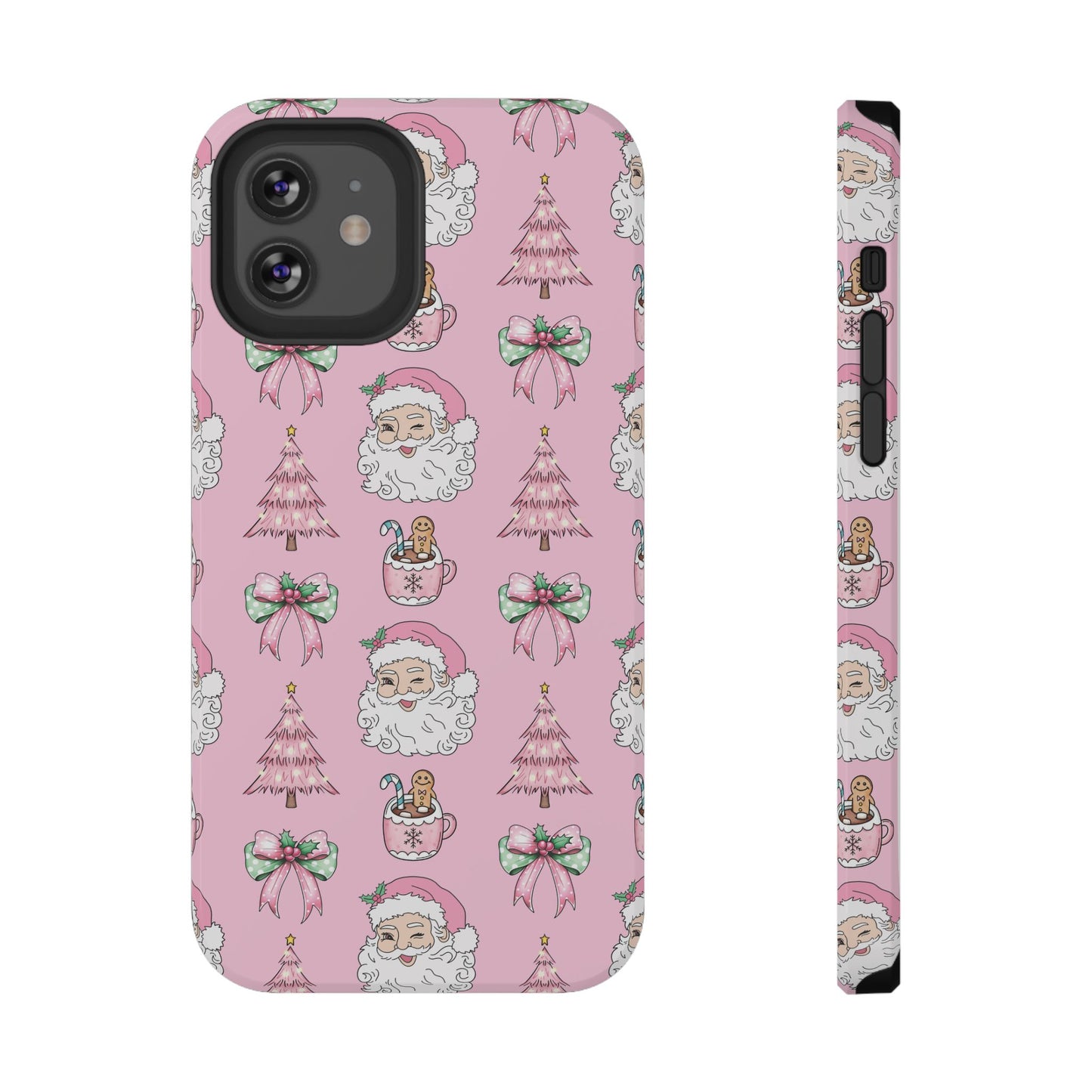 Pink Retro Santa & Coquette Bow Christmas Phone Case - Christmas Phone Case Impact-Resistant Case