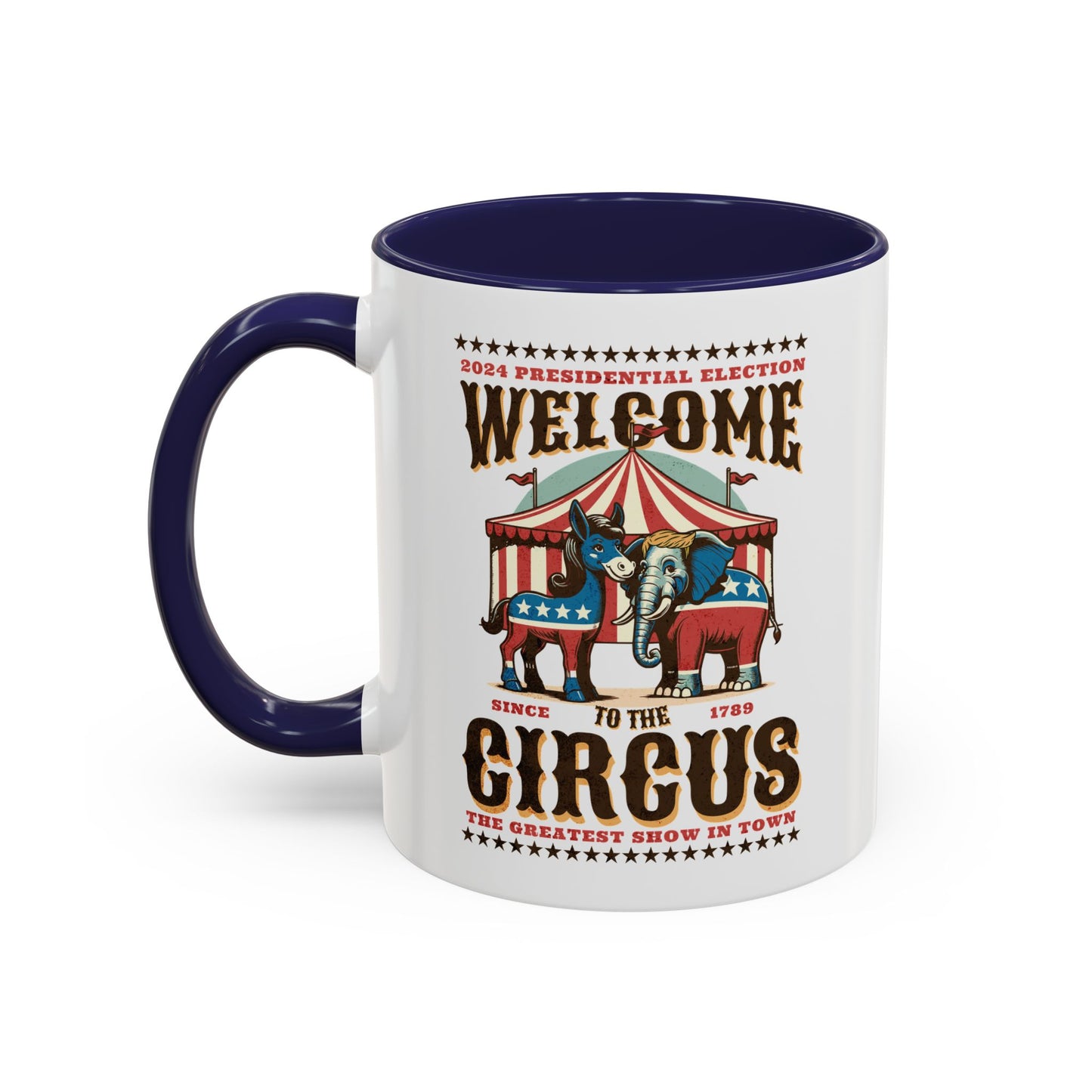 Political Circus Coffee Mug (11, 15oz) - Republican Democrat Independent Elephant Donkey