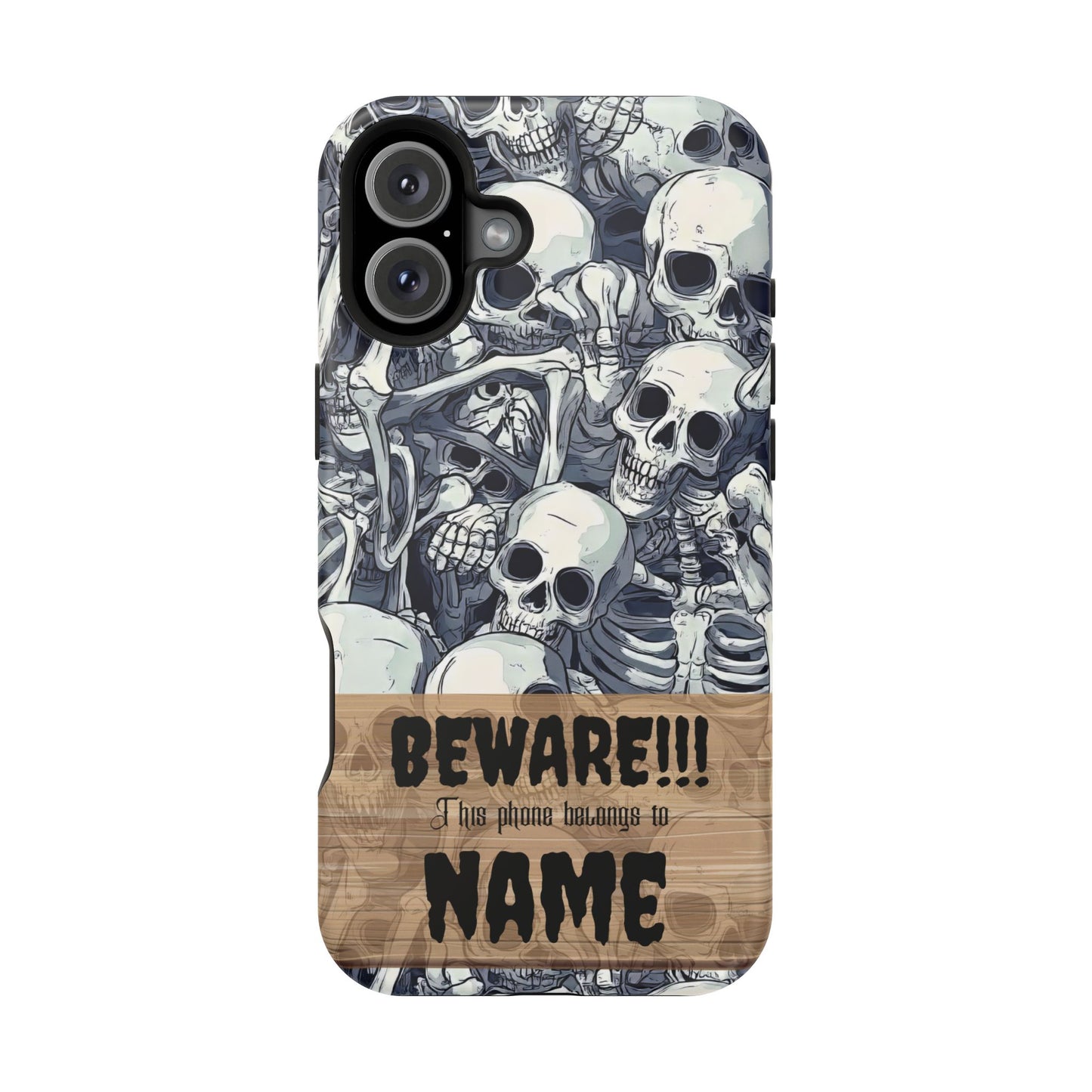 Custom, Personalized Halloween Magnetic Tough Cases for iPhone - Beware Skulls with Name