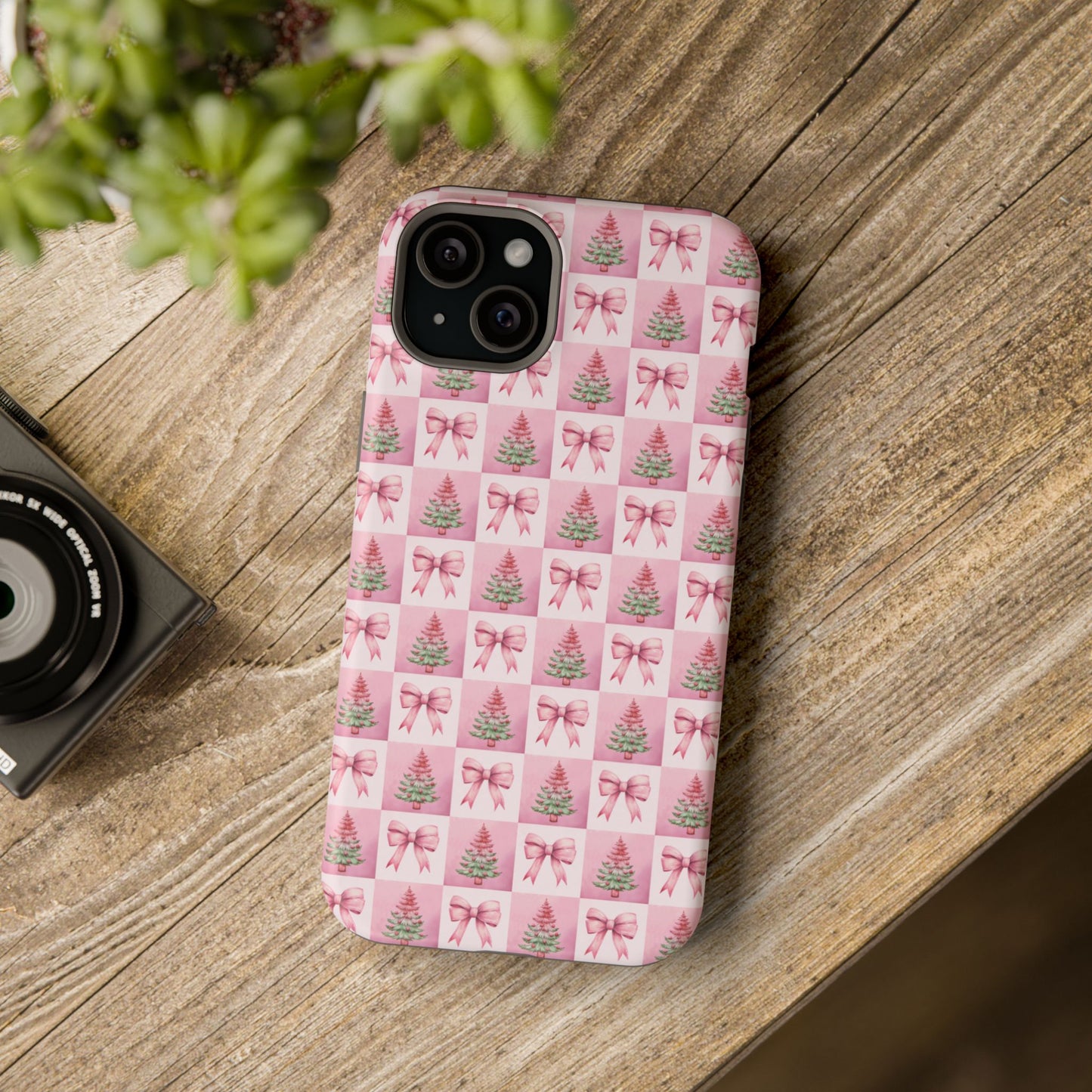 Pink Retro Christmas Tree & Coquette Phone Case - Christmas Phone Case Impact-Resistant Cases iPhone Samsung