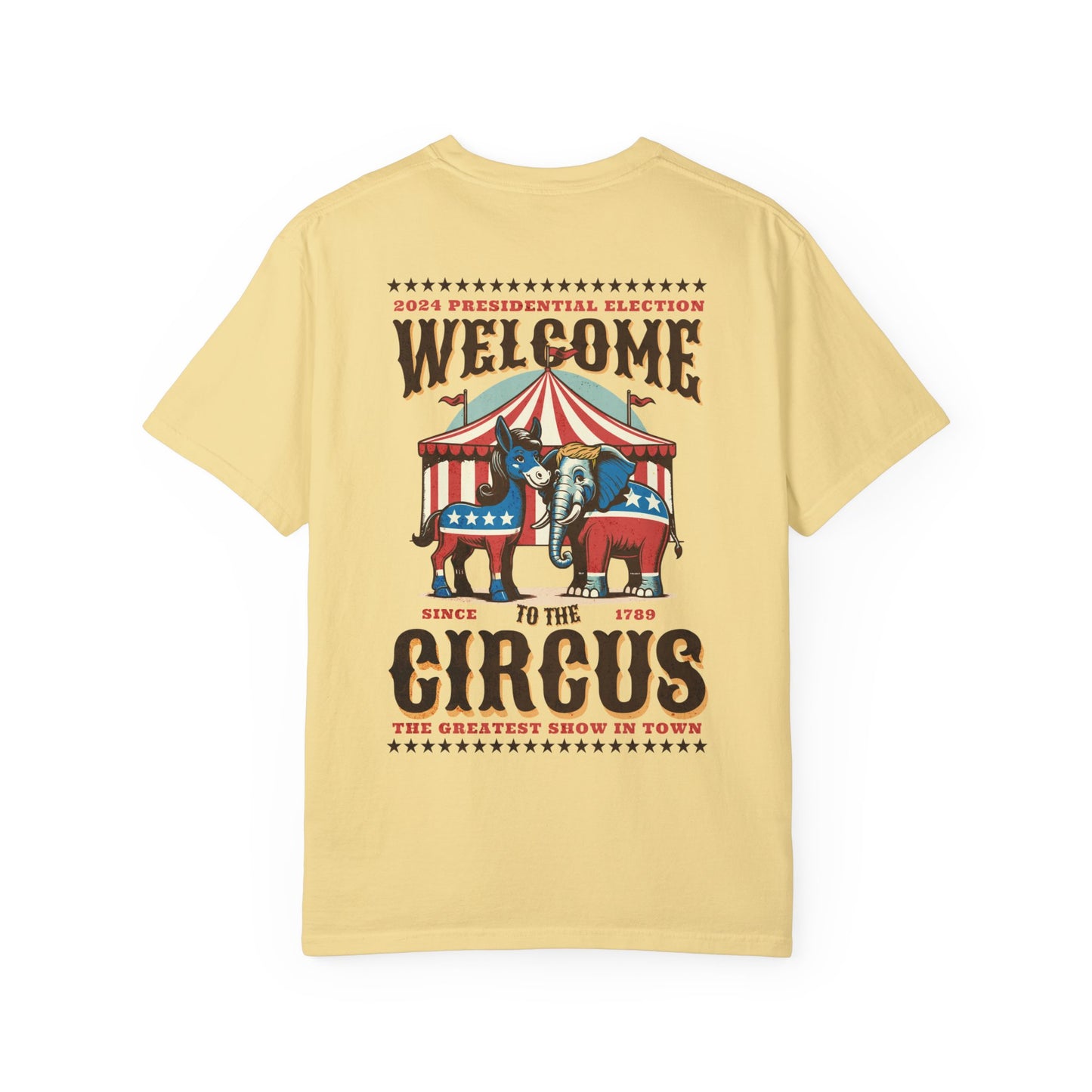 Two-sided Political Circus T-Shirt | Elephant & Donkey Satire Unisex Garment-Dyed T-shirt election Comfort Colors 1717