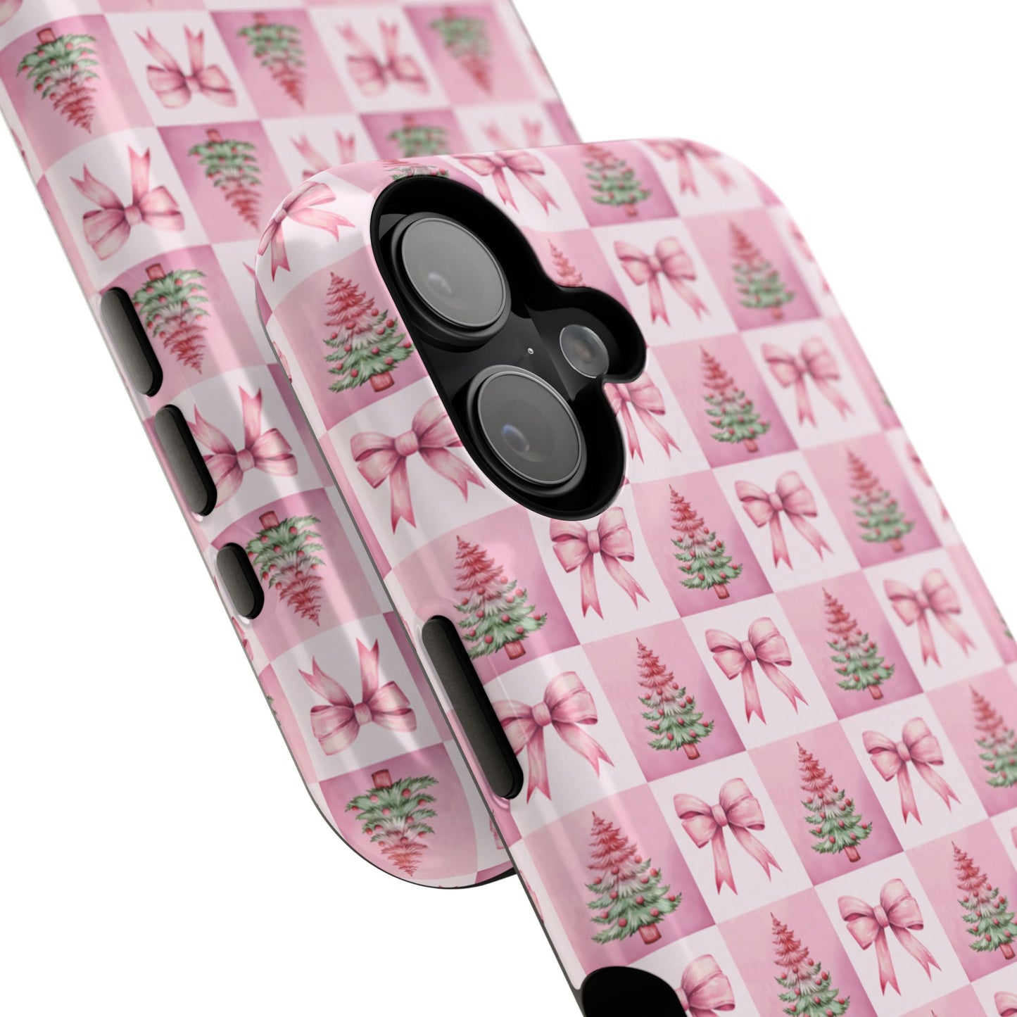 Pink Retro Christmas Tree & Coquette Phone Case - Christmas Phone Case Impact-Resistant Cases iPhone Samsung
