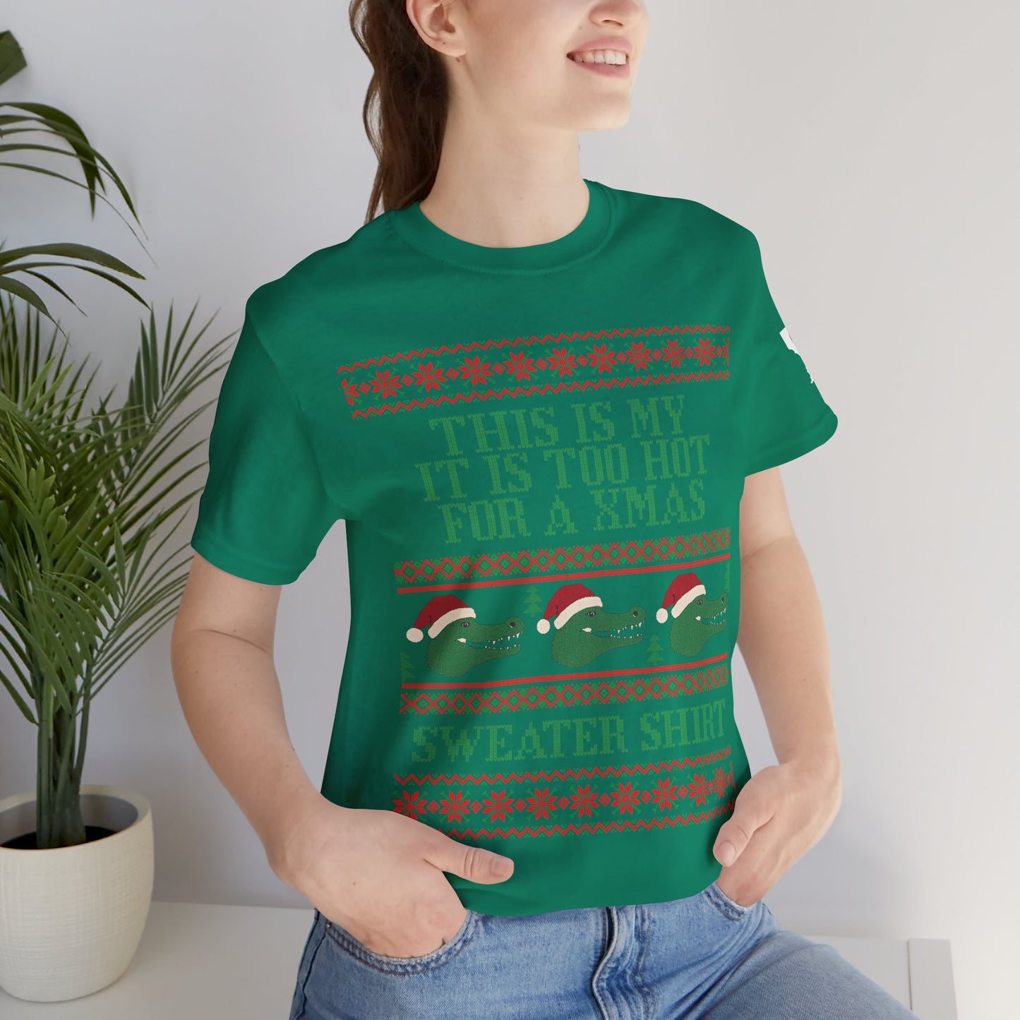 CAJUN DEB Funny Gator Holiday shirt Too Hot for a Xmas Sweater Shirt Crew Unisex Jersey Short Sleeve Tee Bella Canvas 3001 T-Shirt