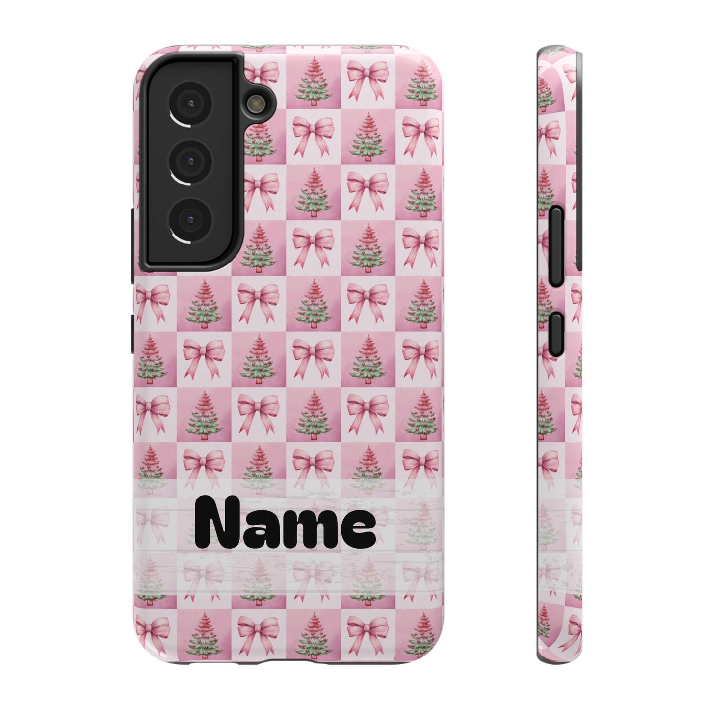 Pink Retro Christmas Tree & Coquette Phone Case - Personalized Christmas Phone Case Impact-Resistant Cases iPhone Samsung