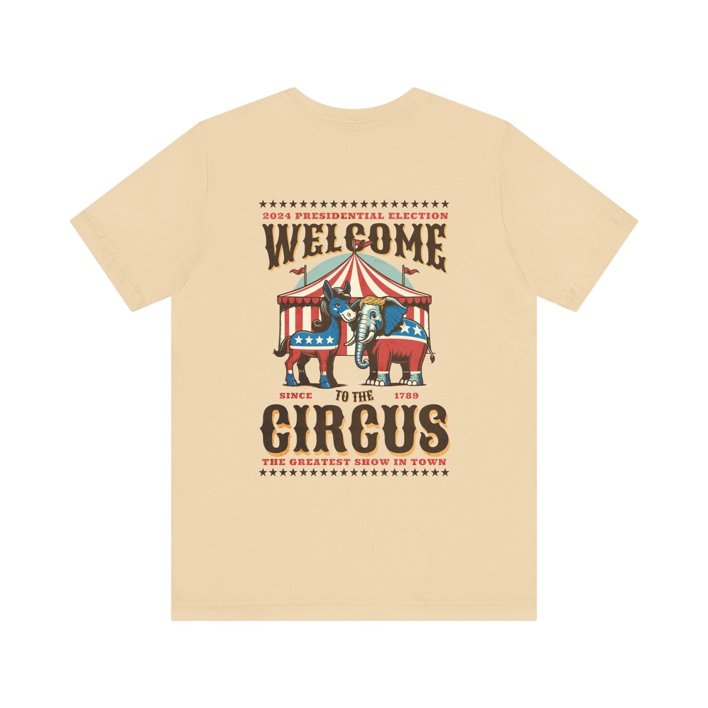 Two-sided Political Circus T-Shirt | Elephant & Donkey Satire Unisex Crew Neck Soft T-shirt election Bella + Canvas 3001