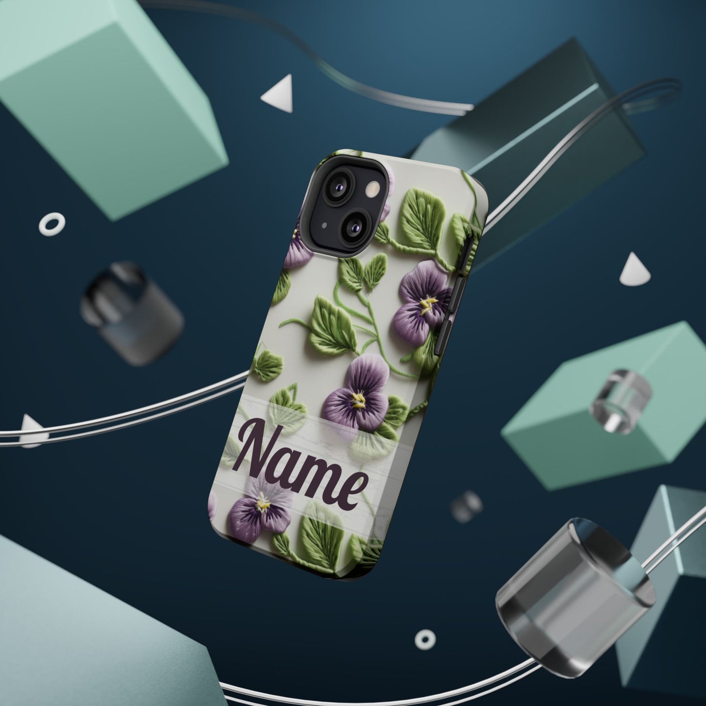 February Birth Flower Phone Case • Violet Embroidery iPhone Cover • MagSafe Gift for Her