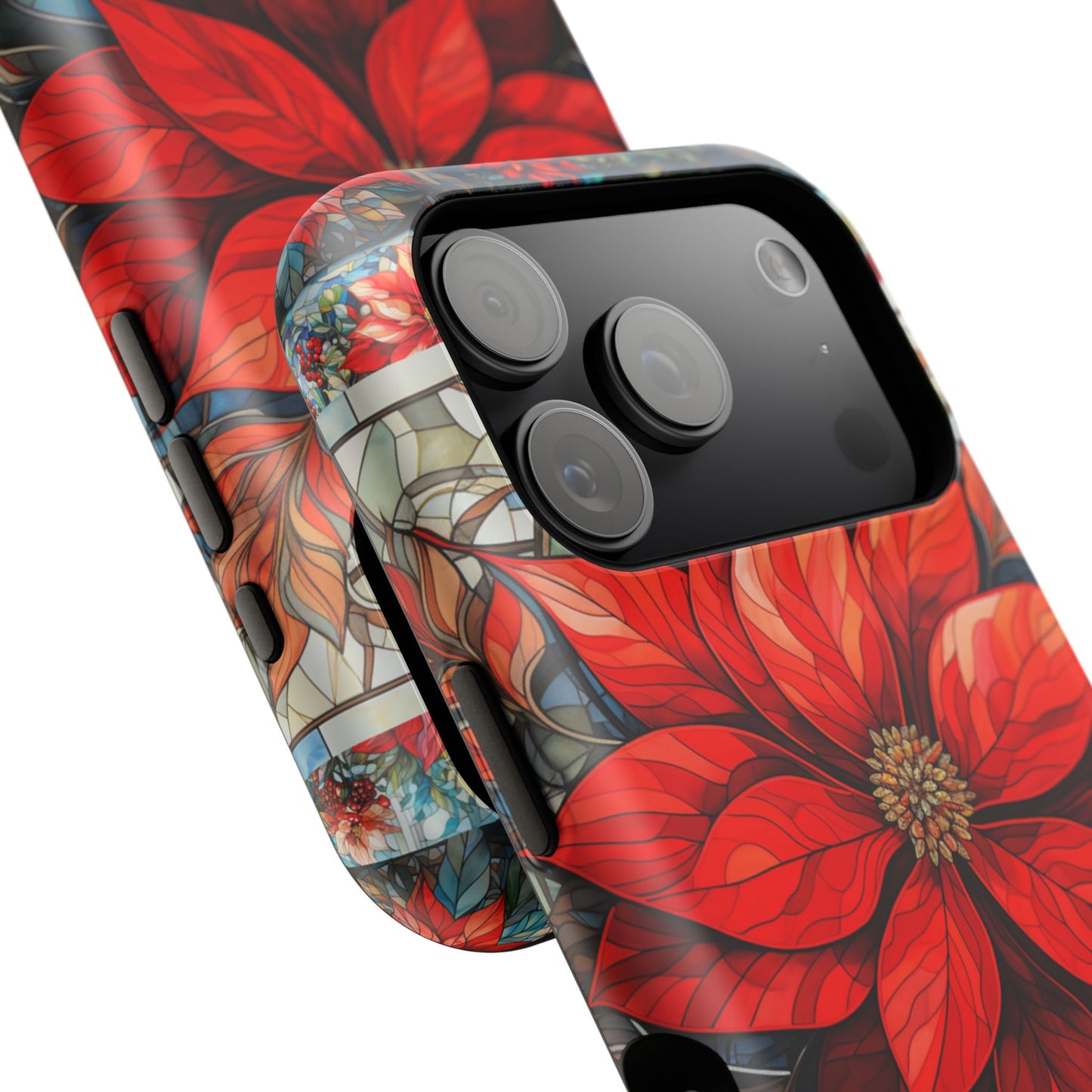 Christmas Poinsettia Stained Glass Phone Case - Personalized Christmas Phone Case Impact-Resistant Case