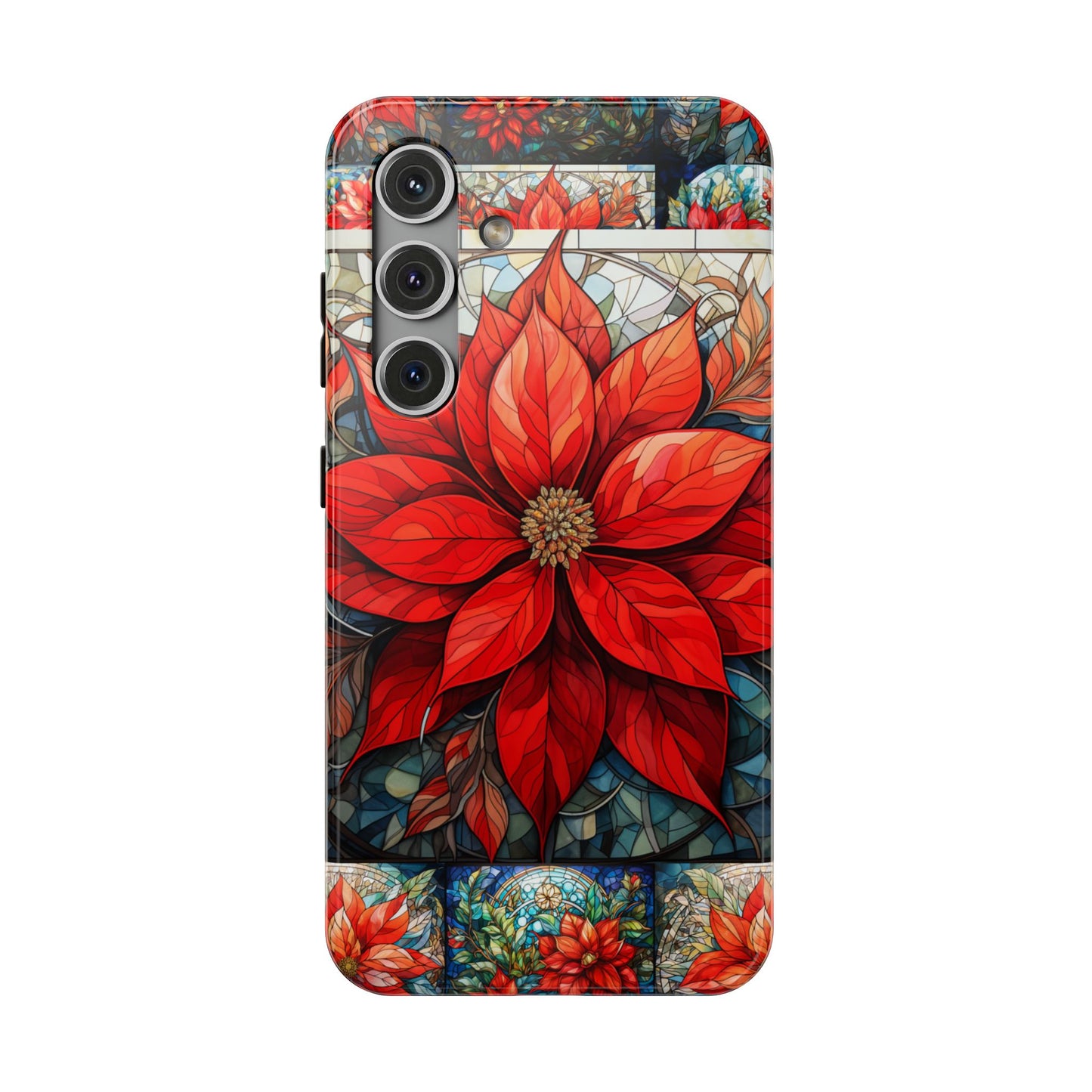 Christmas Poinsettia Stained Glass Phone Case - Christmas Phone Case Impact-Resistant Case