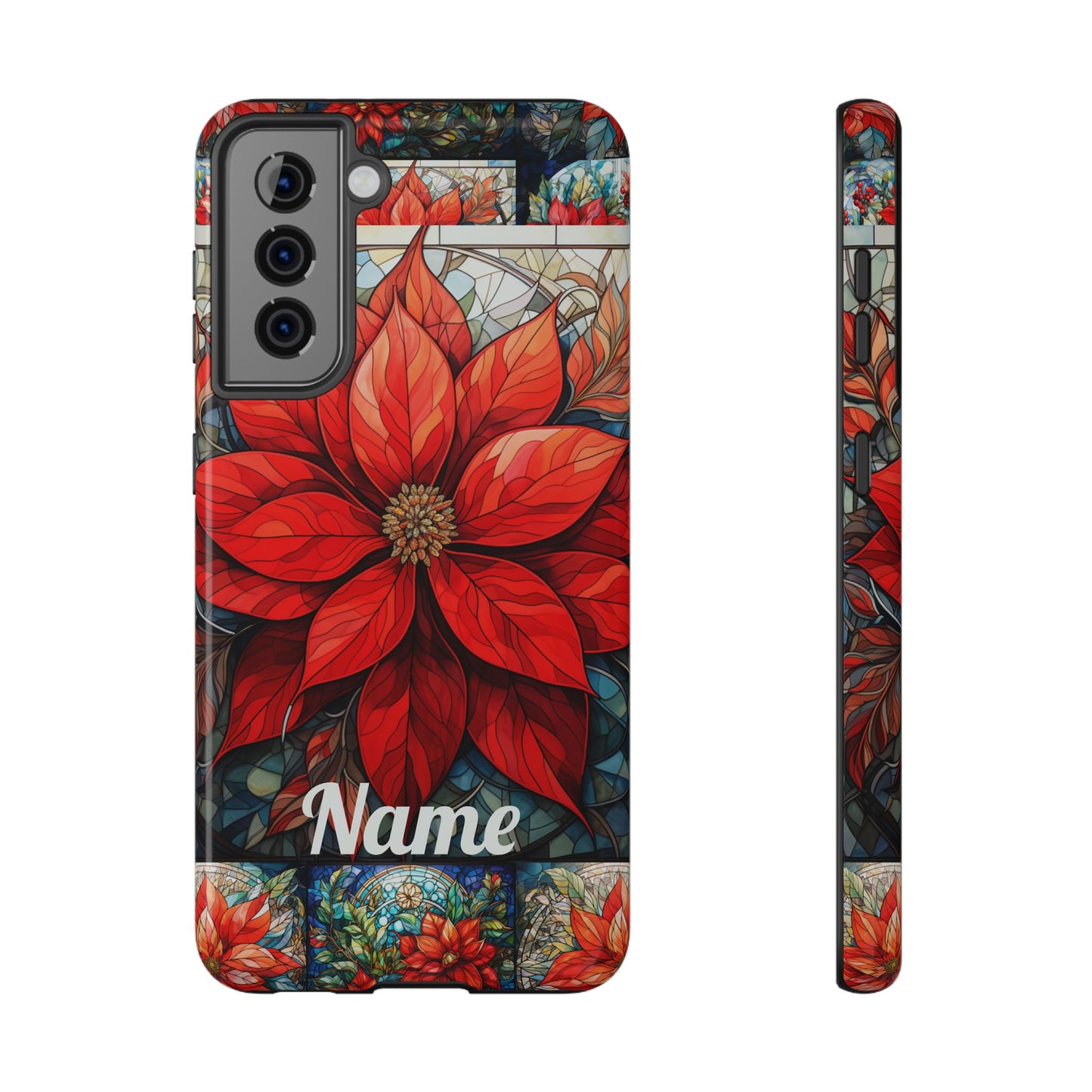 Christmas Poinsettia Stained Glass Phone Case - Personalized Christmas Phone Case Impact-Resistant Case