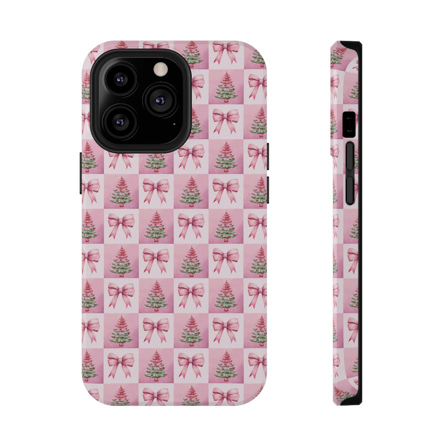Pink Retro Christmas Tree & Coquette Phone Case - Christmas Phone Case Impact-Resistant Cases iPhone Samsung
