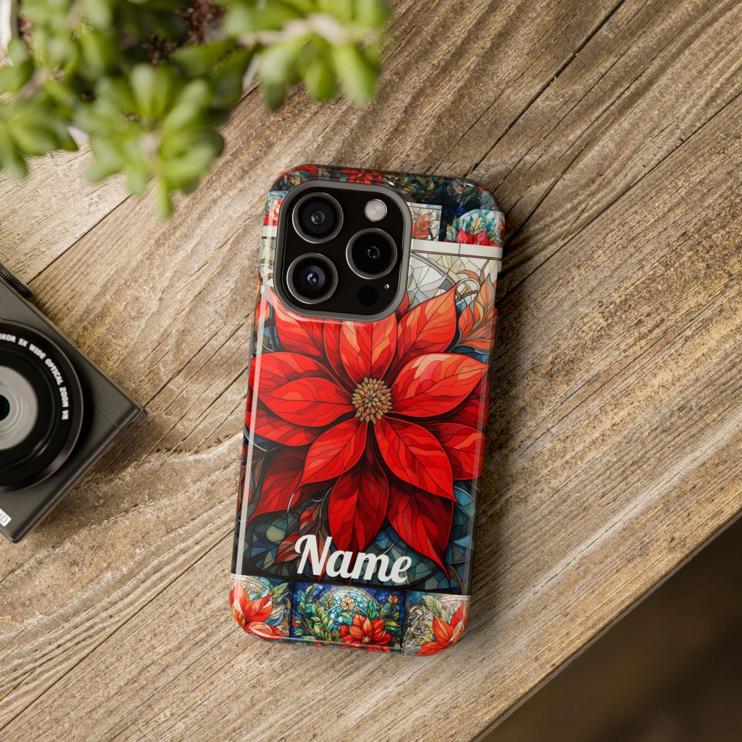 Christmas Poinsettia Stained Glass Phone Case - Personalized Christmas Phone Case Impact-Resistant Case