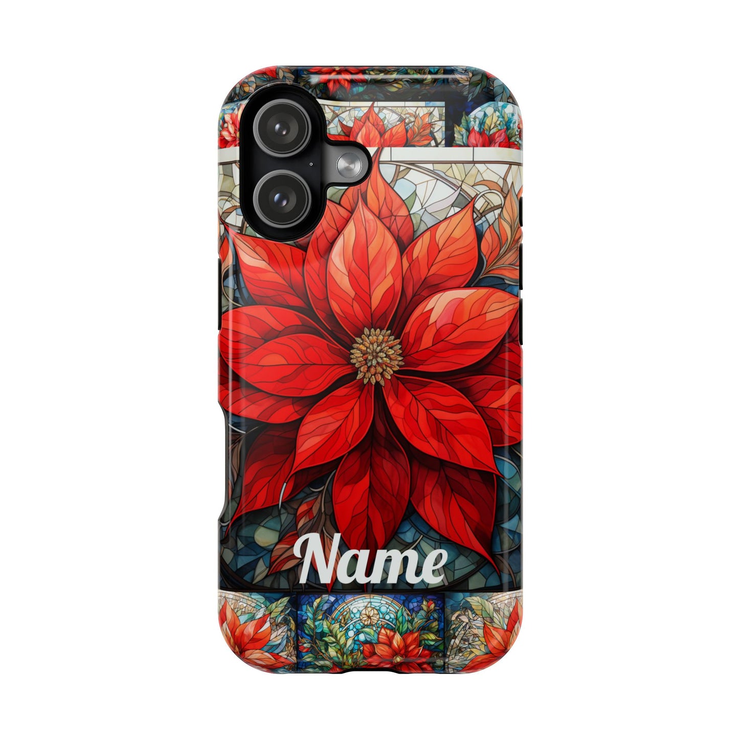 Christmas Poinsettia Stained Glass Phone Case - Personalized Christmas Phone Case Impact-Resistant Case