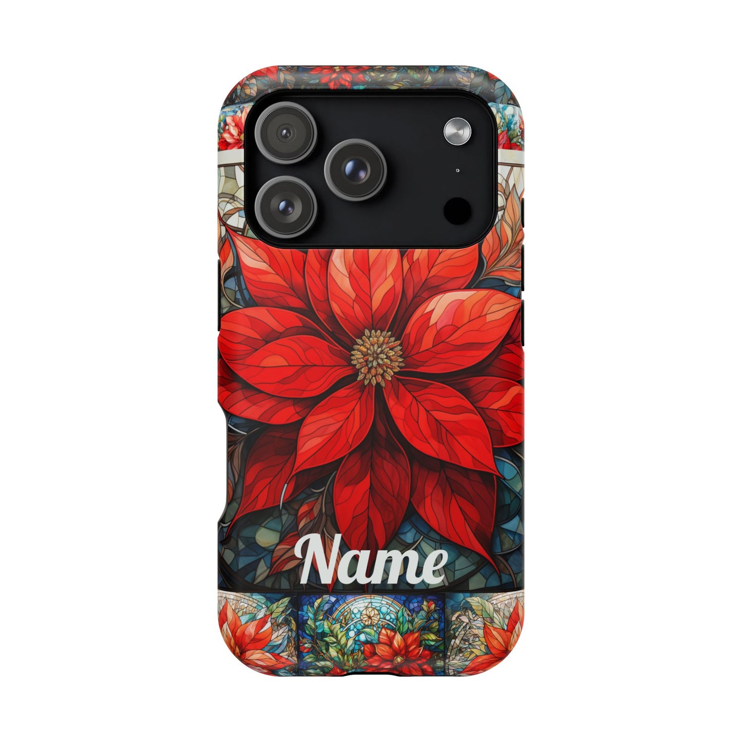 Christmas Poinsettia Stained Glass Phone Case - Personalized Christmas Phone Case Impact-Resistant Case