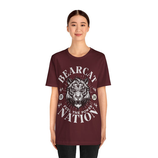 Maroon Bearcat Nation tee, worn by a model