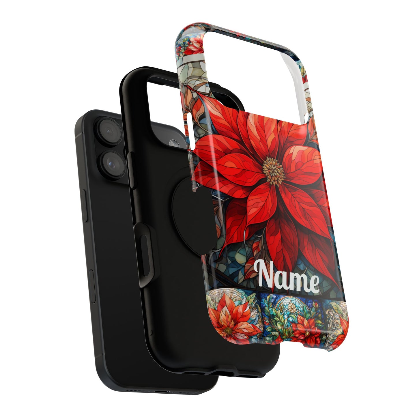 Christmas Poinsettia Stained Glass Phone Case - Personalized Christmas Phone Case Impact-Resistant Case