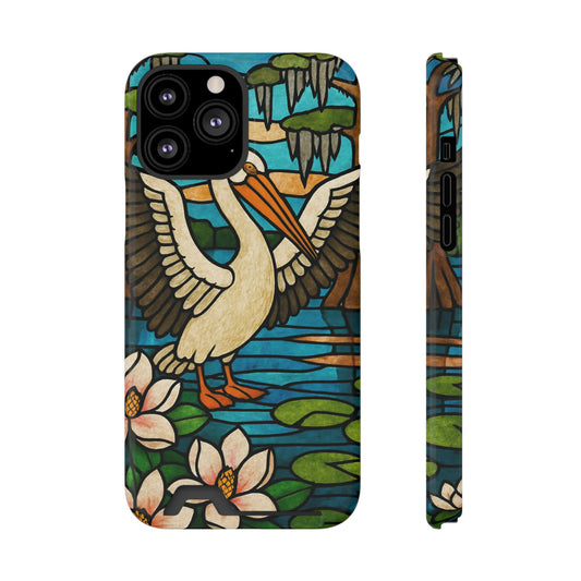 Estuche para teléfono CAJUN DEB MDS con tarjetero, diseño de pelícano y vidrieras, estuche para teléfono de Luisiana, color magnolia