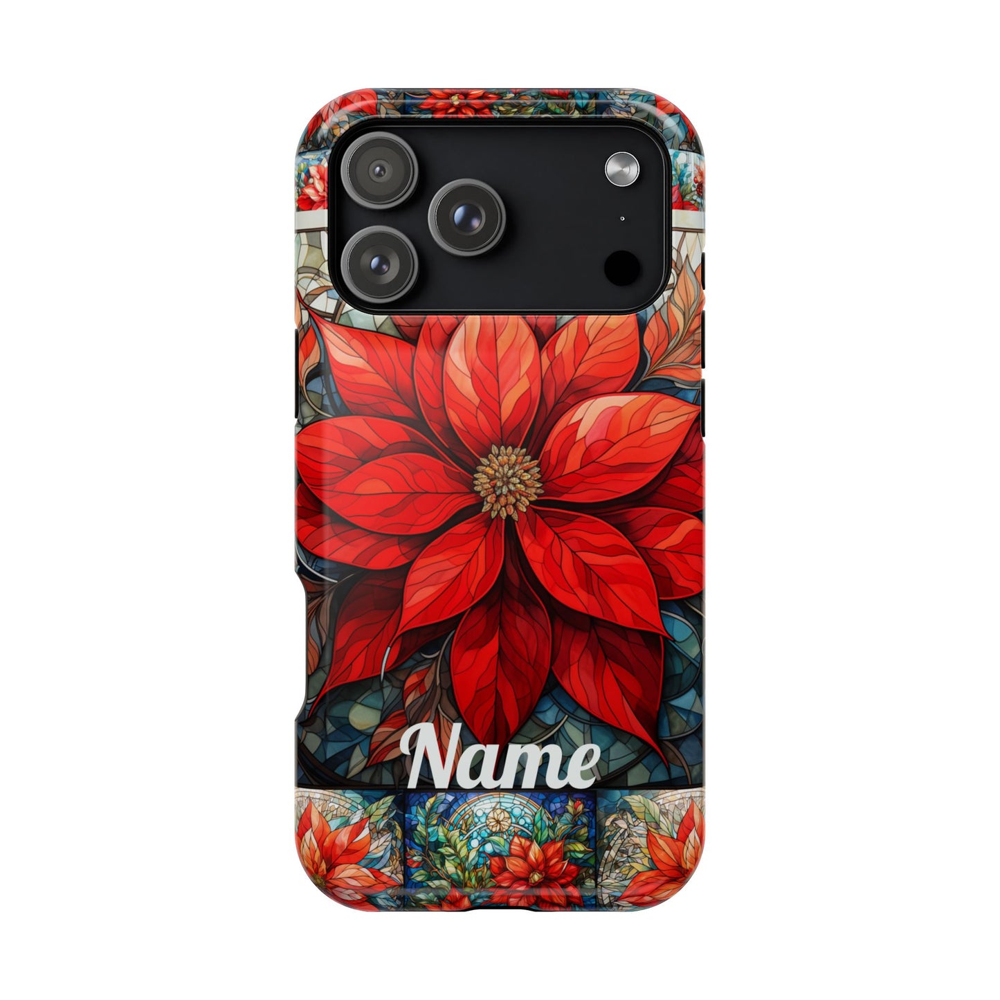Christmas Poinsettia Stained Glass Phone Case - Personalized Christmas Phone Case Impact-Resistant Case